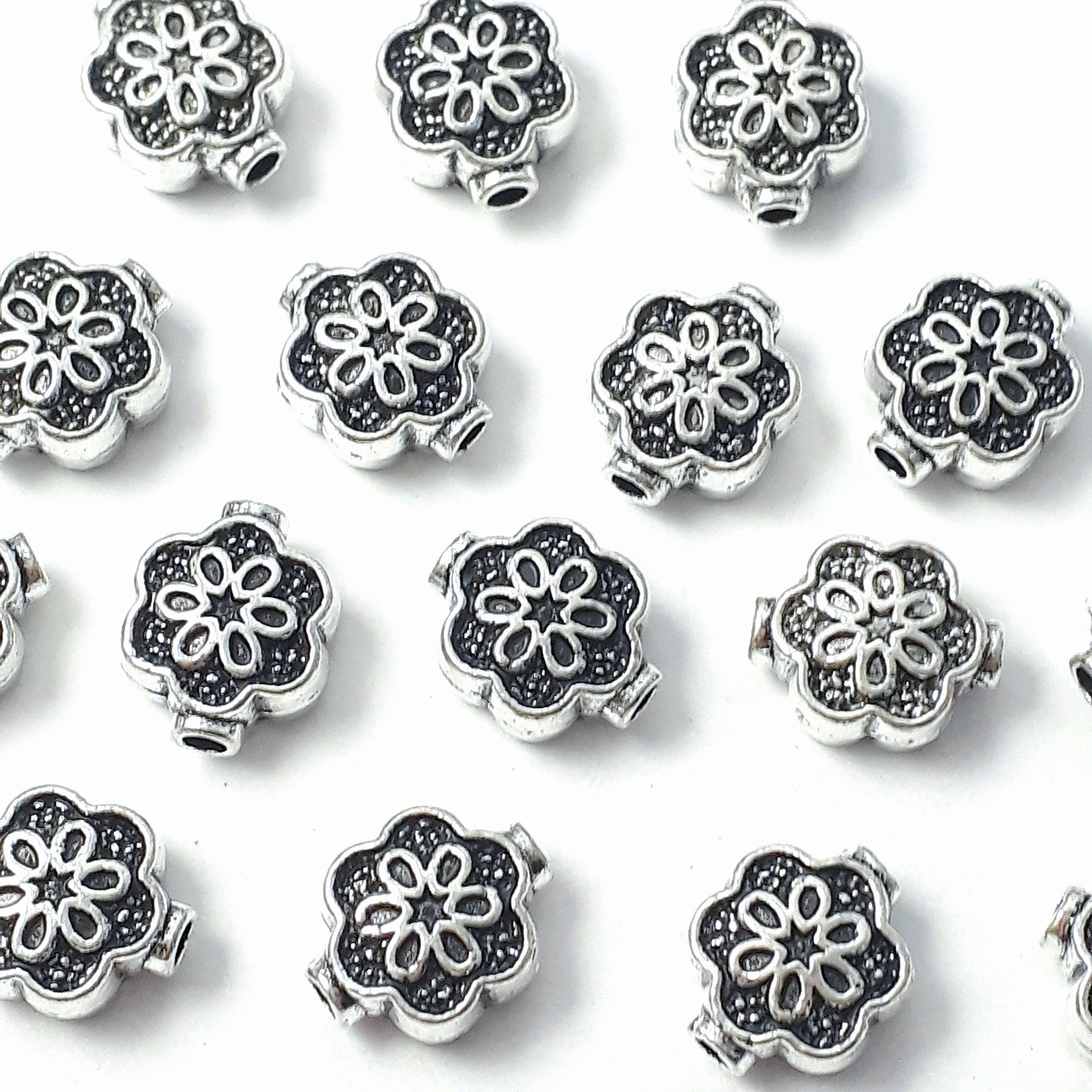 Ornate Flower Antique Silver 10x8mm - 10pcs