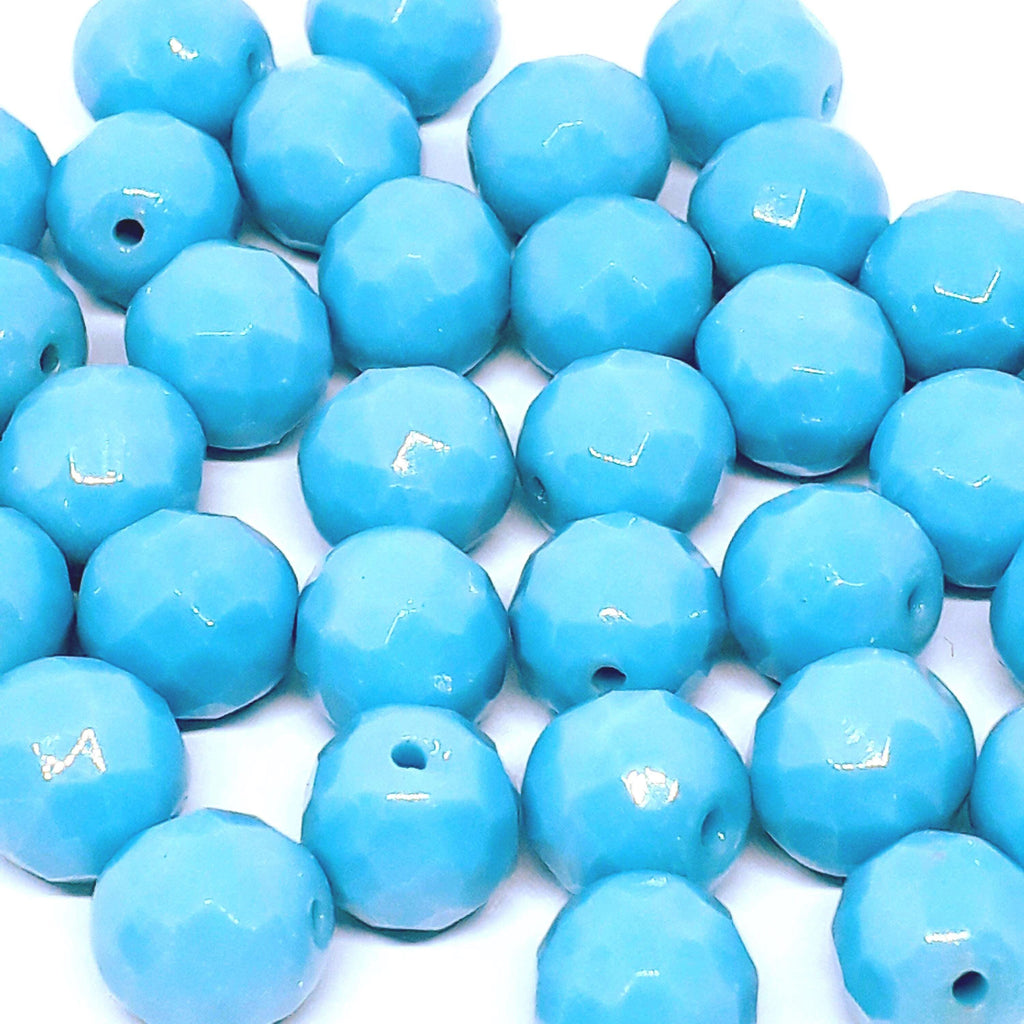 Light Blue Faceted Czech Glass Round 10x9mm - 10pcs