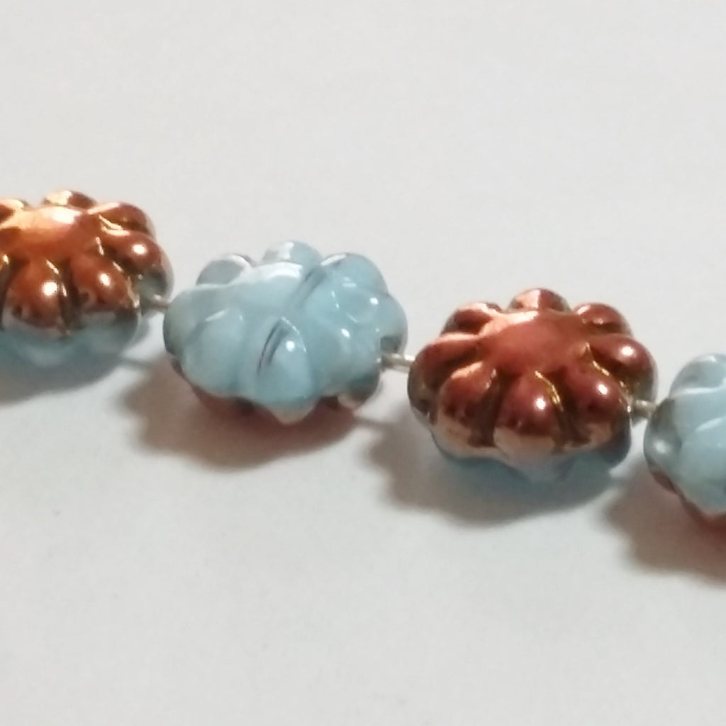Light Blue & Orange Metallic Czech Glass Flower 9mm - 10pcs