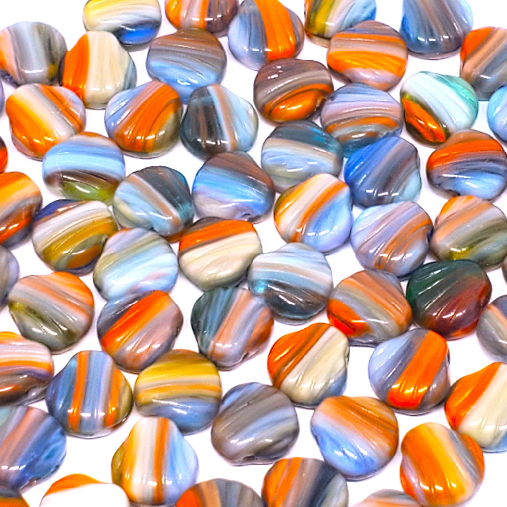 Orange & Blue Multicolour Shell Czech Glass 9mm - 10pcs