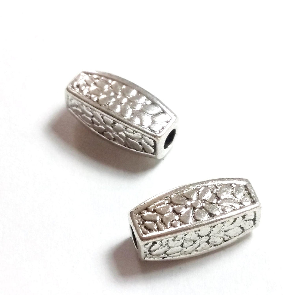 Floral Square Tube Antique Silver 12x4mm - 10pcs