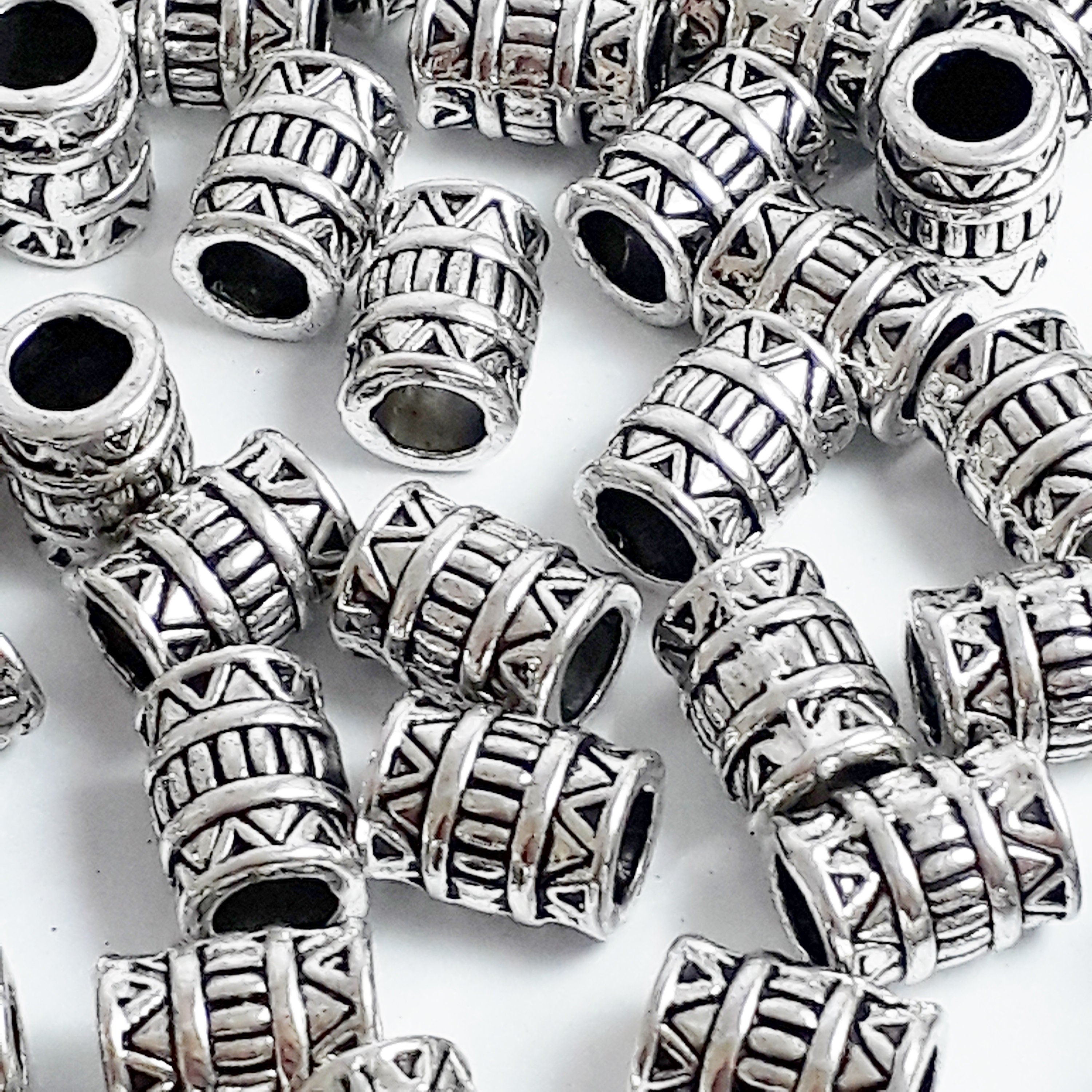 African Patterned Tube Antique Silver 7x5mm - 20pcs