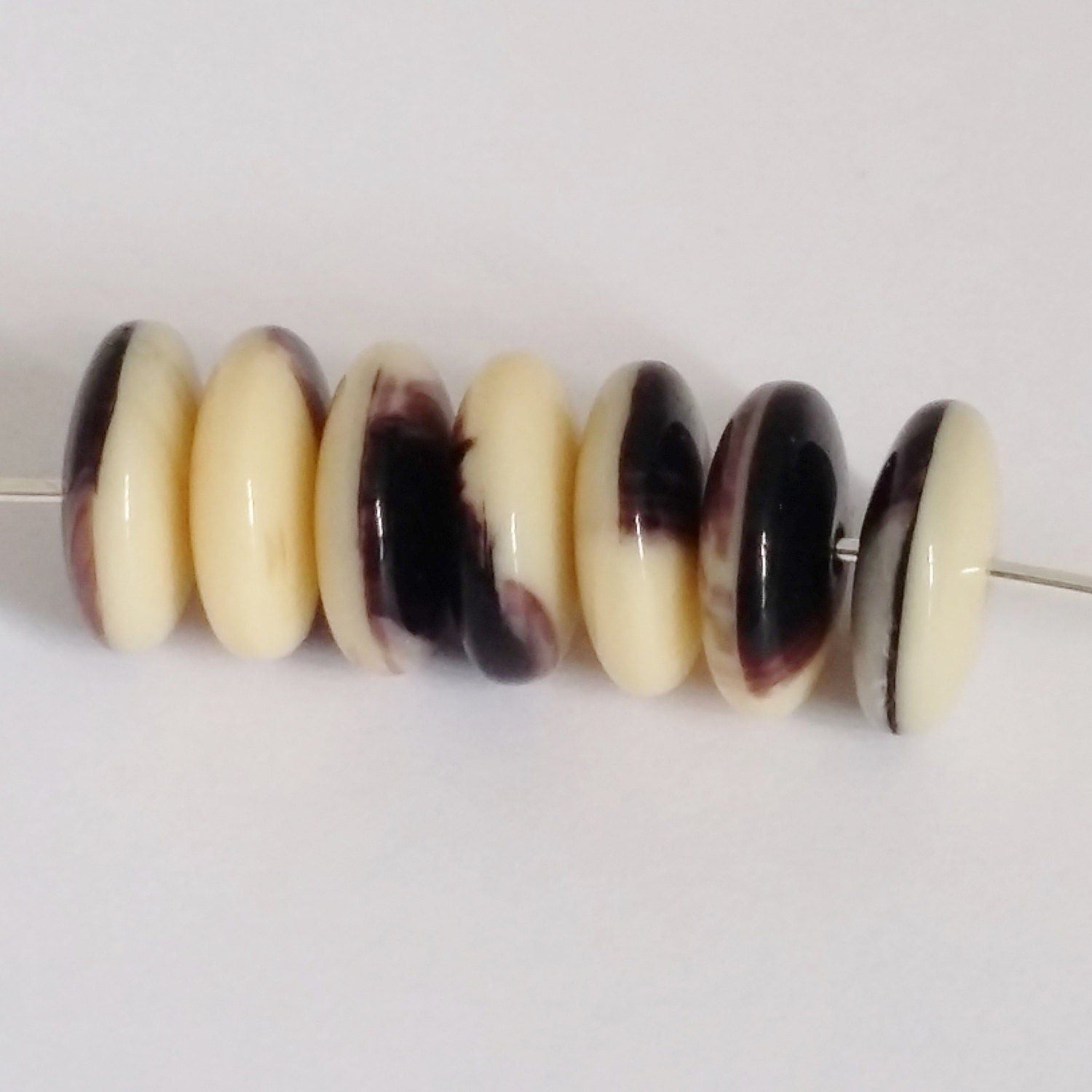 Brown, Black & Beige Pressed Czech Glass Disc 9mm - 20pcs