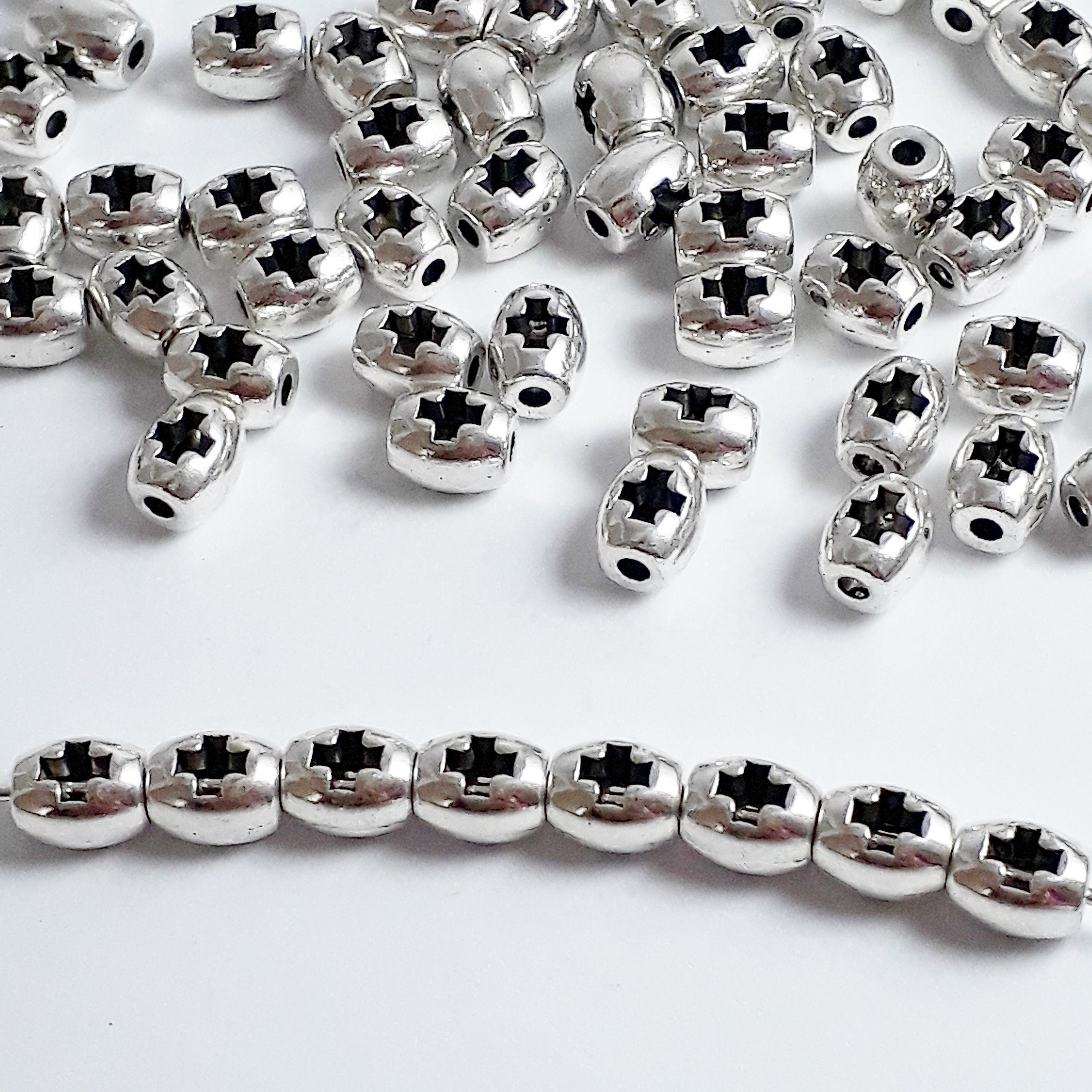 Oval Hollow Cross Antique Silver 6x5mm - 20pcs