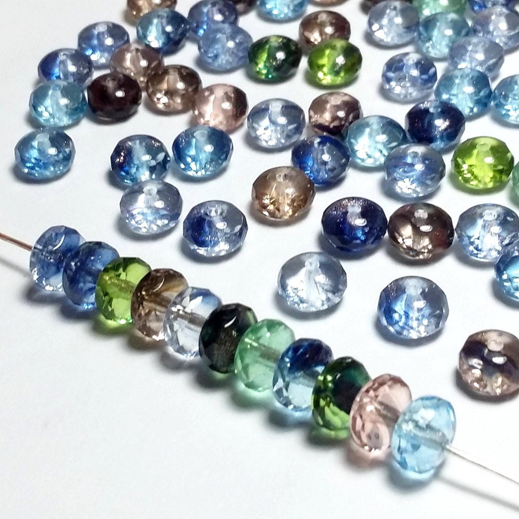Blue, Green & Pink Czech Glass Rondelle 7x4mm - 20pcs