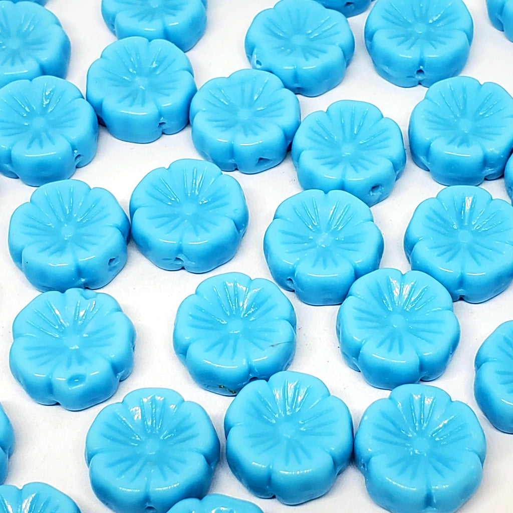 Light Blue Czech Pressed Glass Hawaiian Flower 14mm - 6pcs