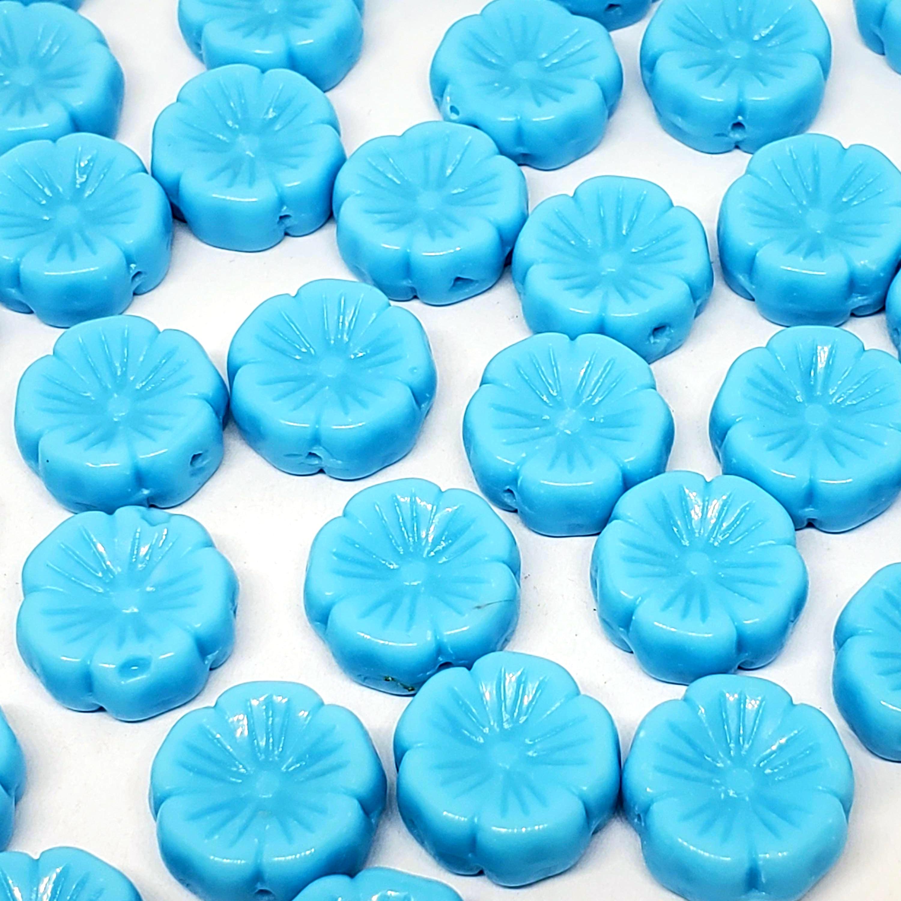 Light Blue Czech Pressed Glass Hawaiian Flower 14mm - 6pcs