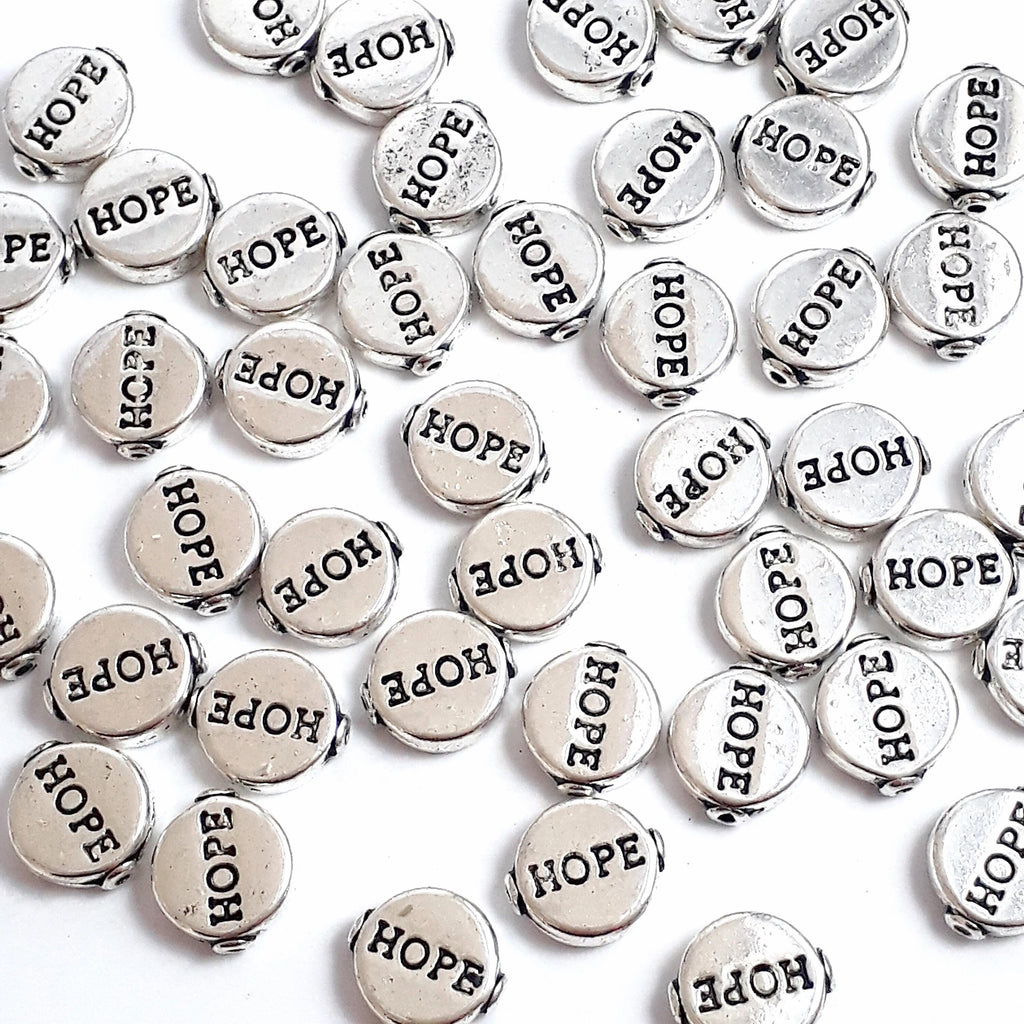 'Hope' Round Antique Silver 10x9mm - 10pcs