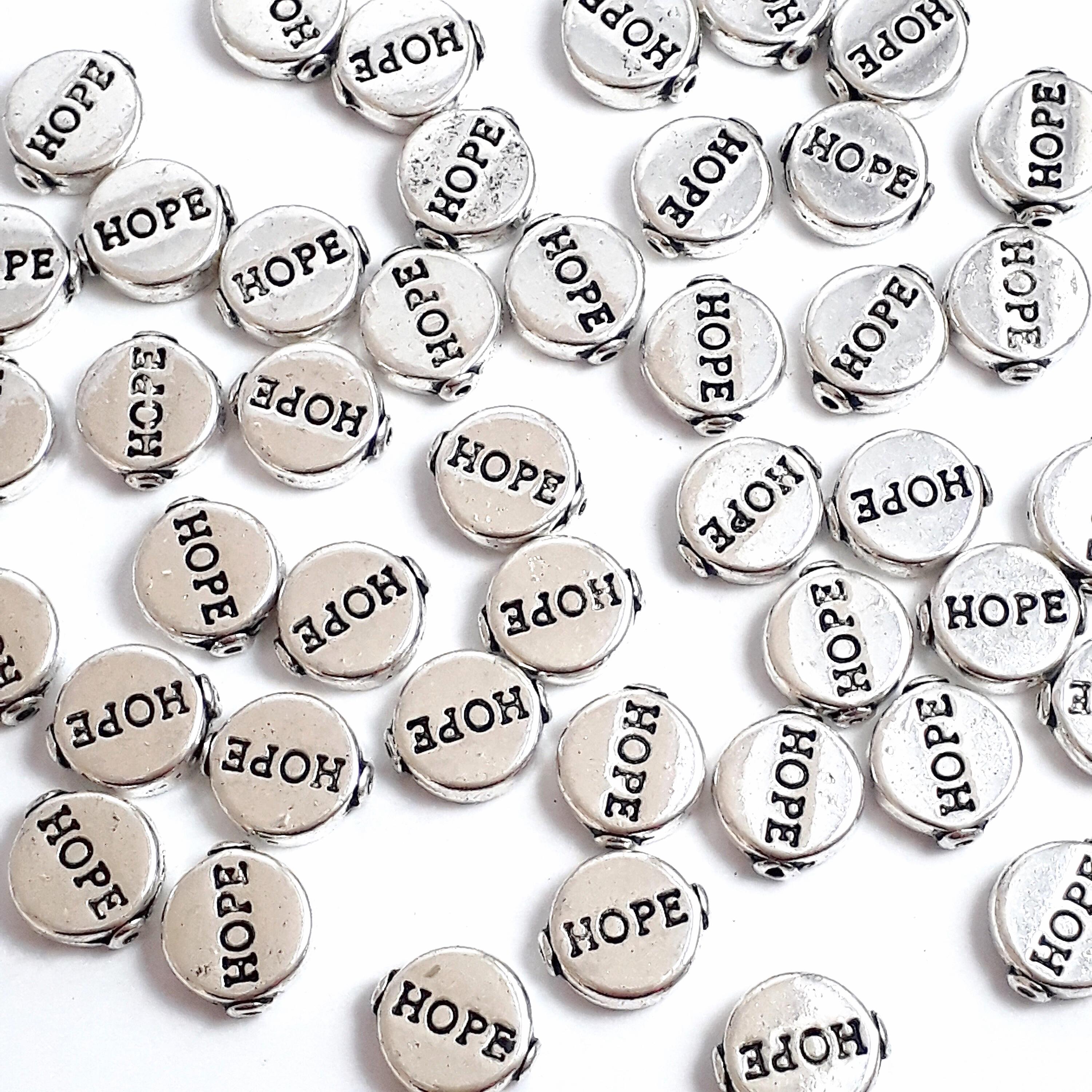 'Hope' Round Antique Silver 10x9mm - 10pcs