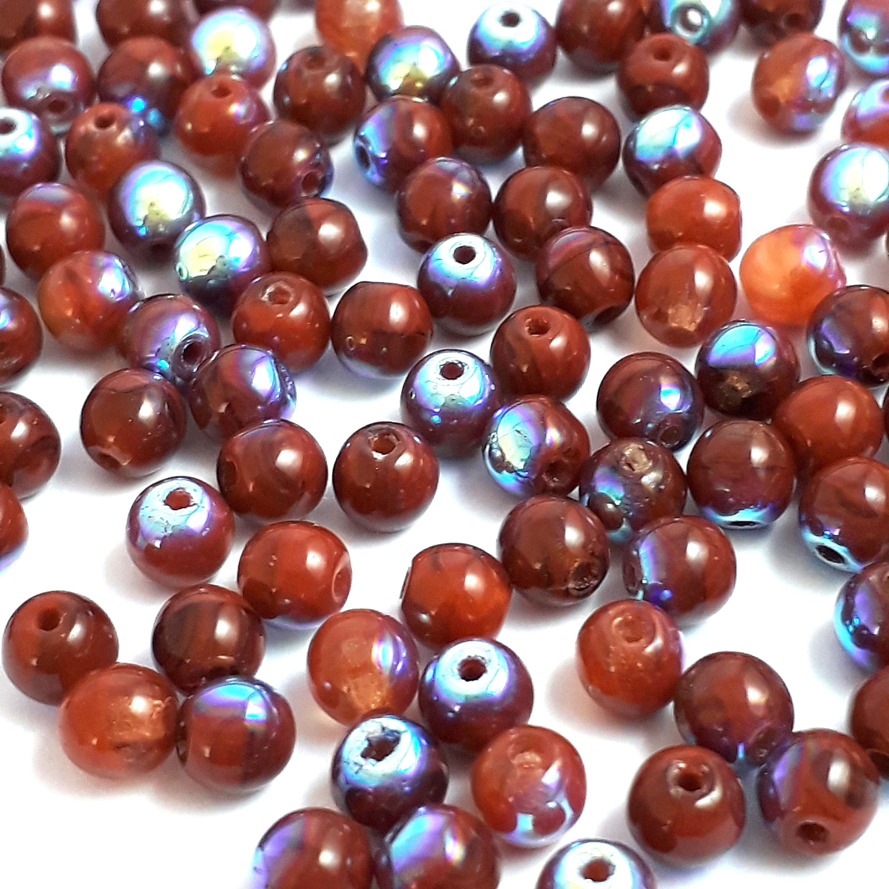 Orange, Caramel & Metallic Czech Glass Round Druk 4mm - 60pcs