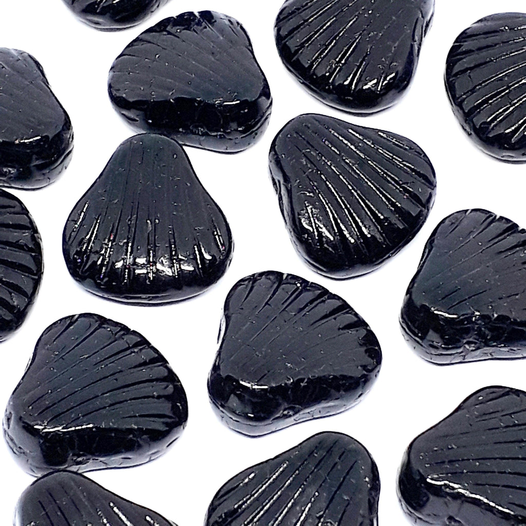 Black Opaque Czech Glass Shell 15mm - 6pcs