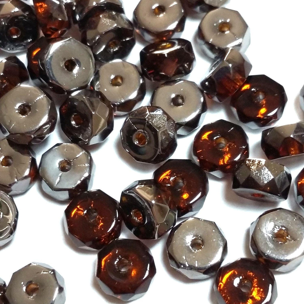 Brown & Silver Rondelle Czech Glass Faceted 3x6mm - 20pcs