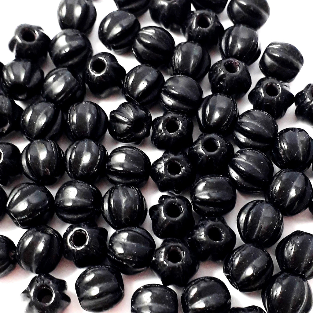 Black Round Fluted Czech Glass 6x5mm - 30pcs