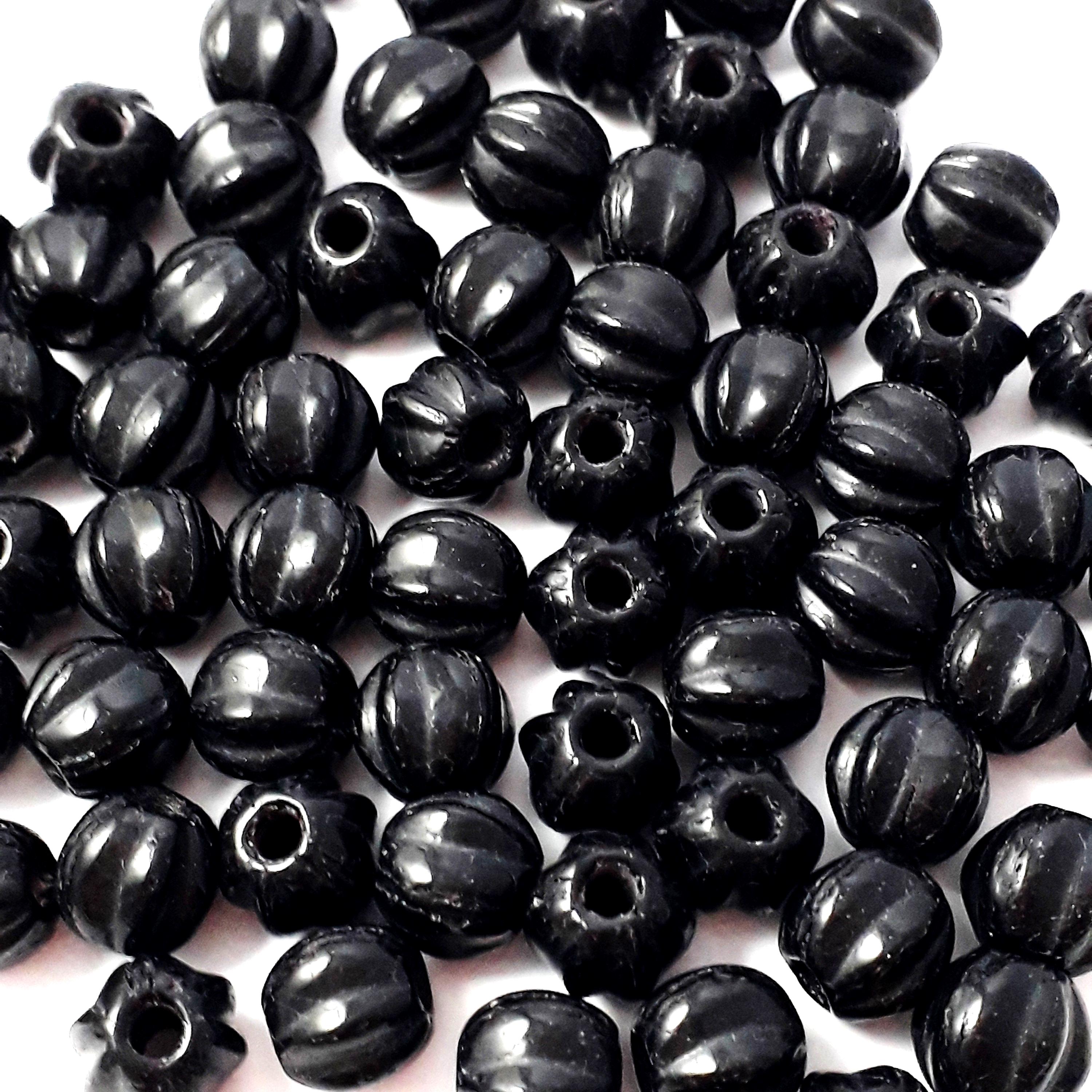 Black Round Fluted Czech Glass 6x5mm - 30pcs