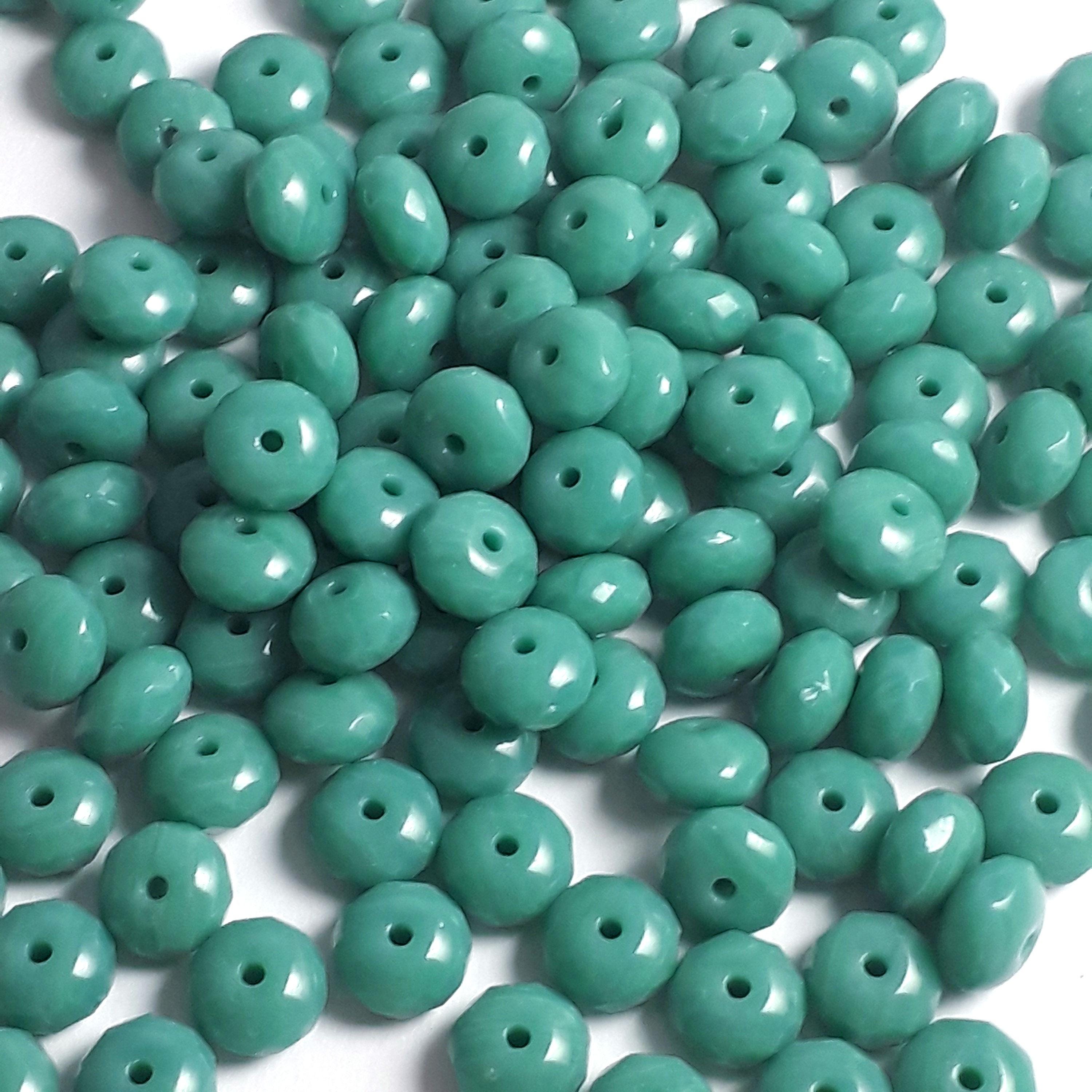 Turquoise Opaque Czech Glass Rondelle 7x4mm - 20pcs
