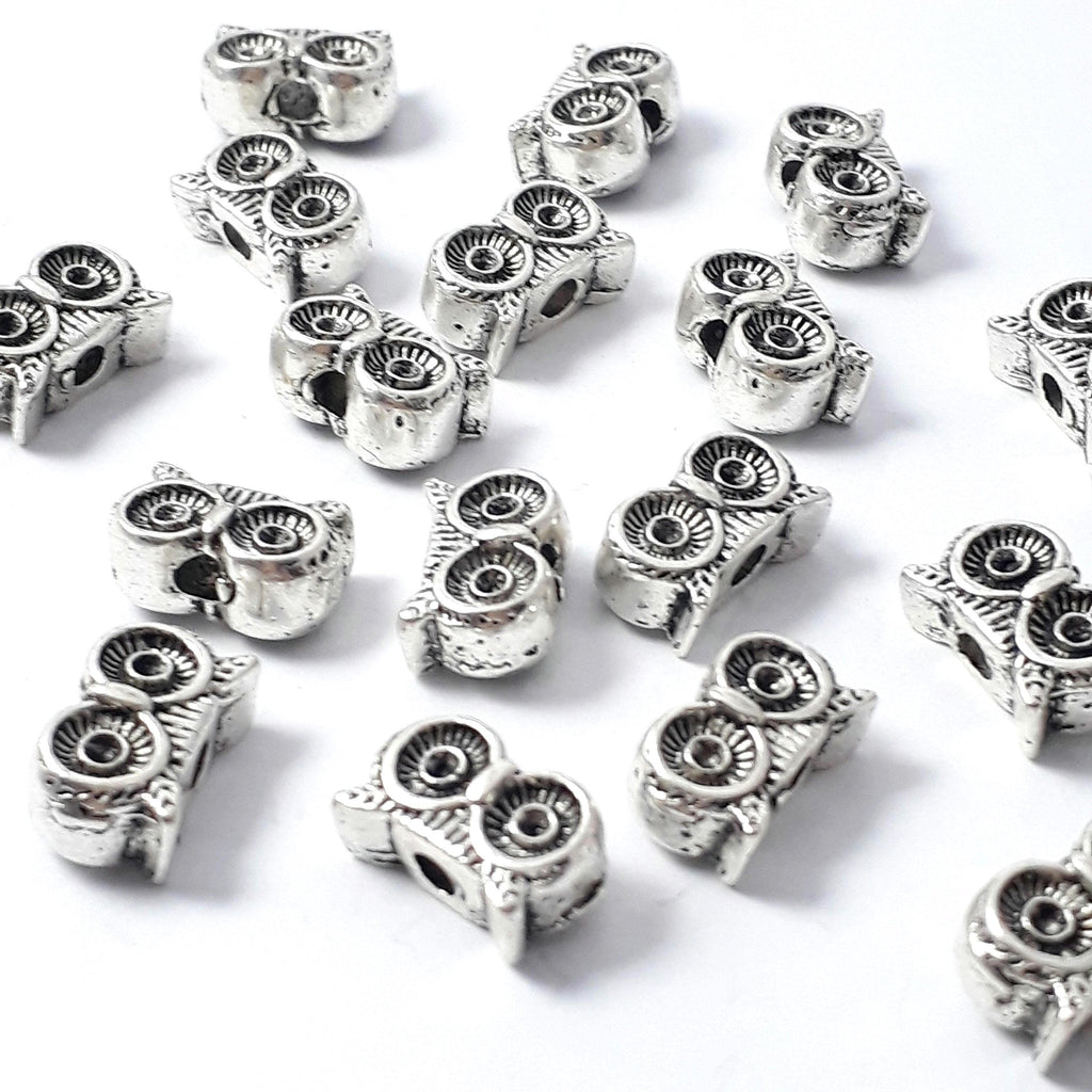Owl Eye Antique Silver With Rhinestone Setting 12x8mm - 6pcs