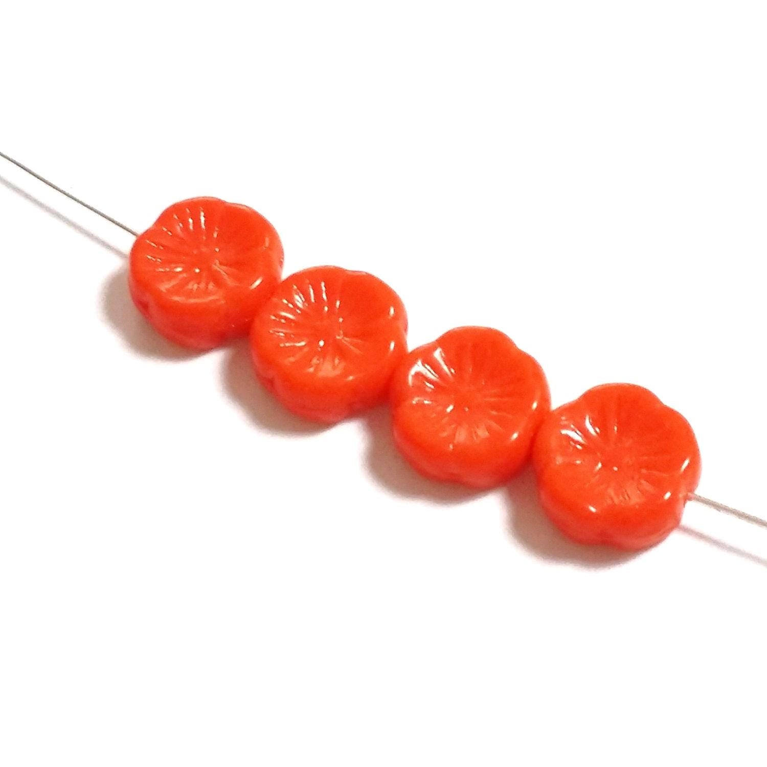 Orange Hawaiian Flower Czech Glass 12mm - 6pcs