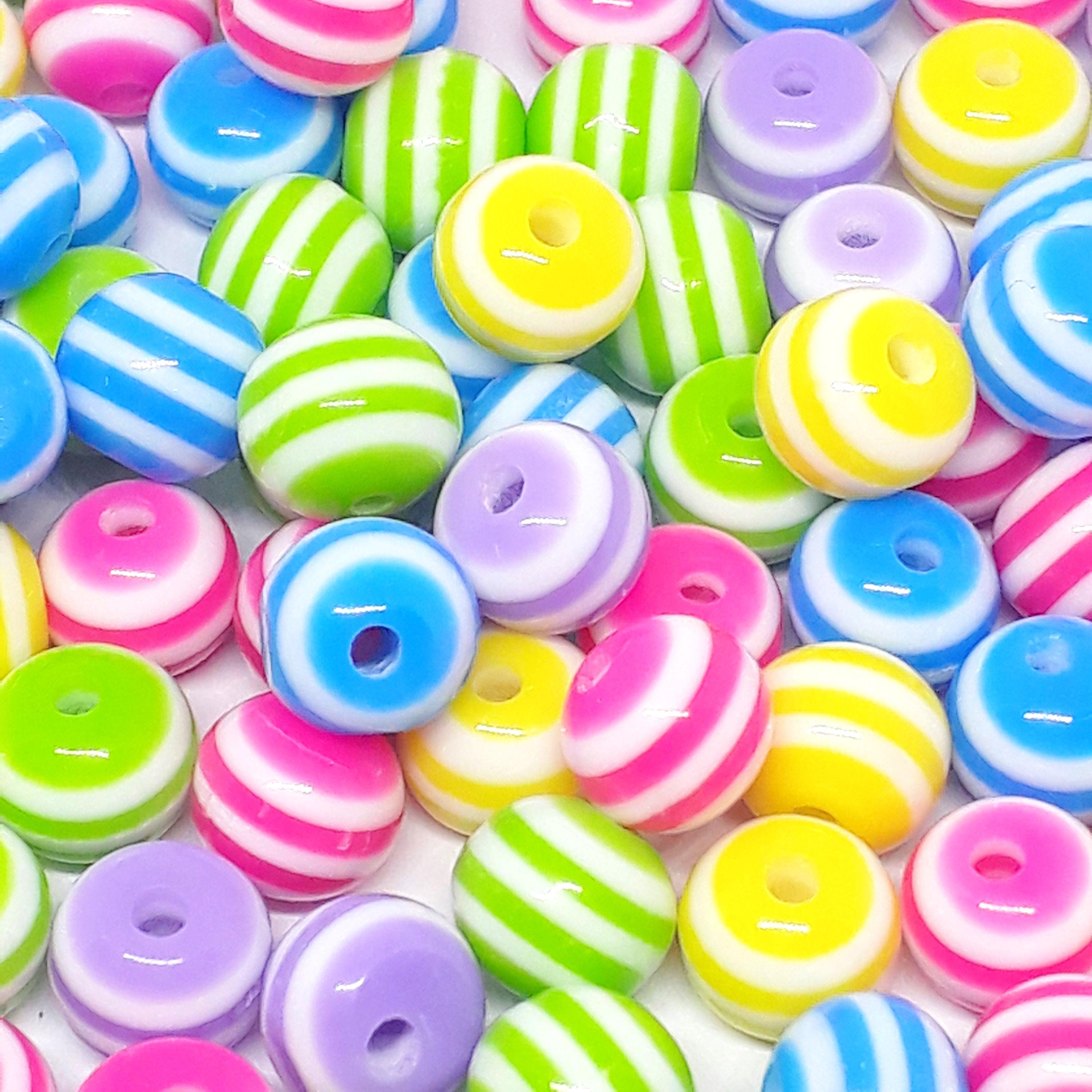 Candy Stripe Round Resin Mixed Colour 8x7mm - 50pcs
