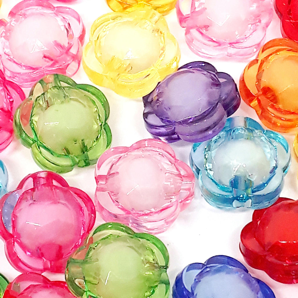 White-Centre Round Flower Acrylic Mixed Colour 12mm - 50pcs