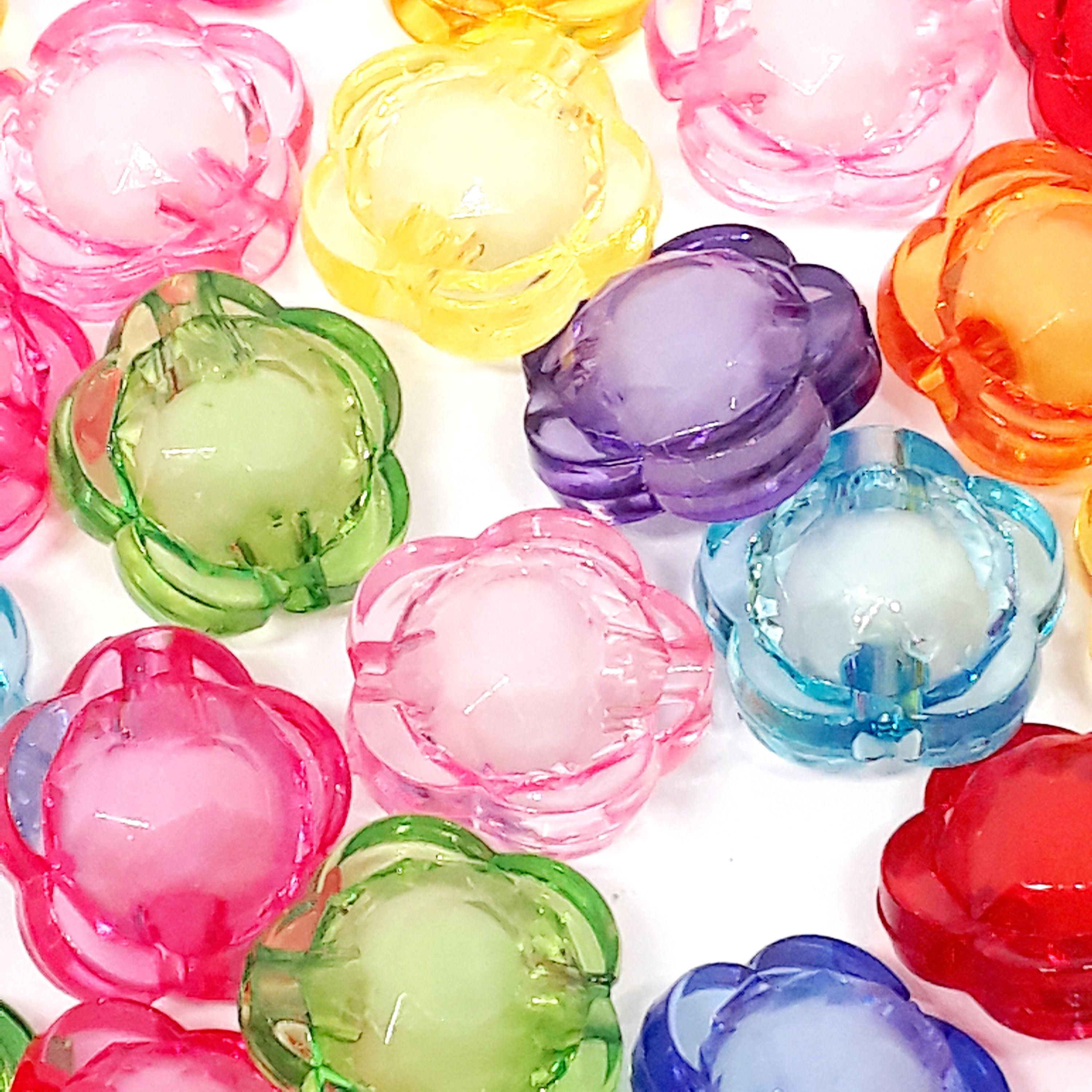 White-Centre Round Flower Acrylic Mixed Colour 12mm - 50pcs