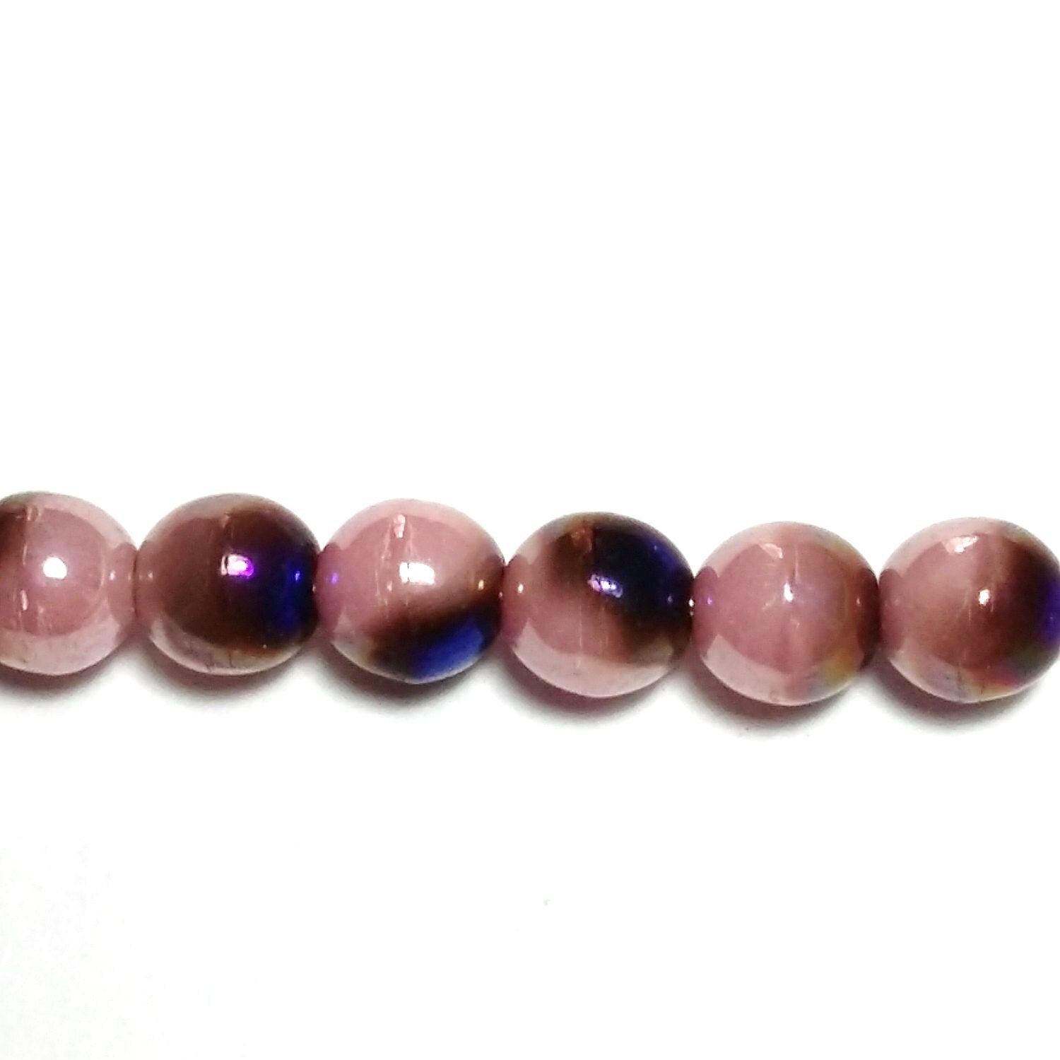 Pink & Metallic Blue Czech Glass Round 5mm - 20pcs