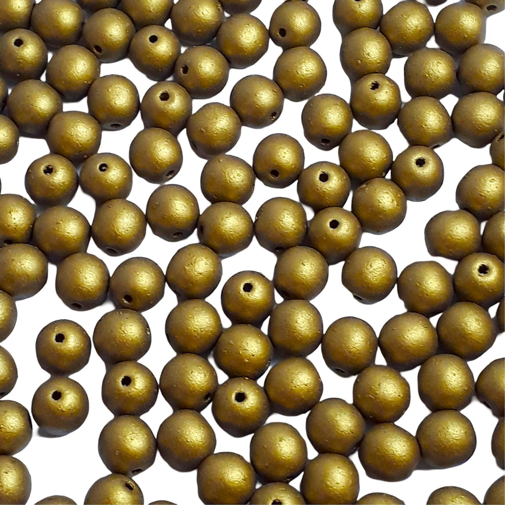 Metallic Greenish Gold Czech Glass Round 6mm - 30pcs