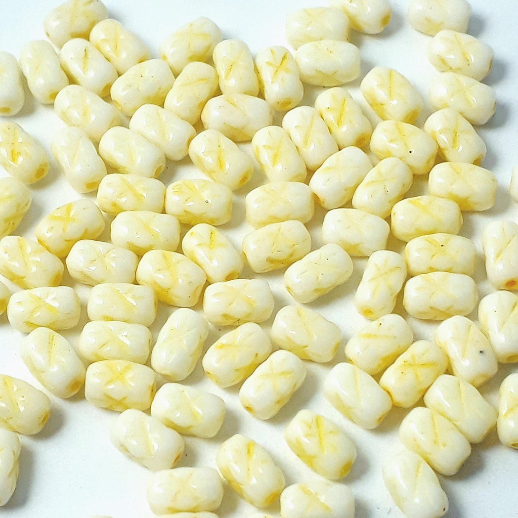 Yellow-Lined Star Czech Glass Tube 6x4mm - 30pcs