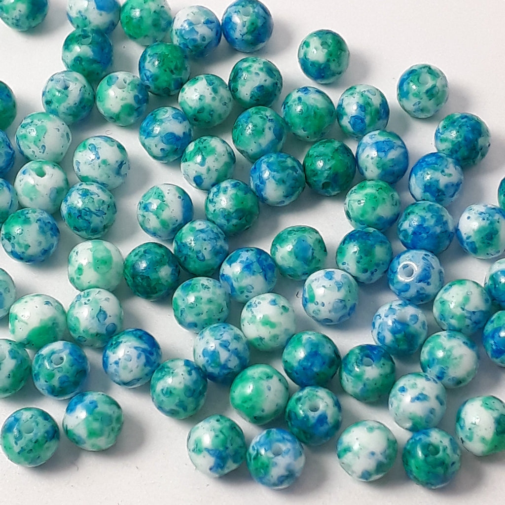 Green, Blue & White Czech Glass Round 5mm - 40pcs