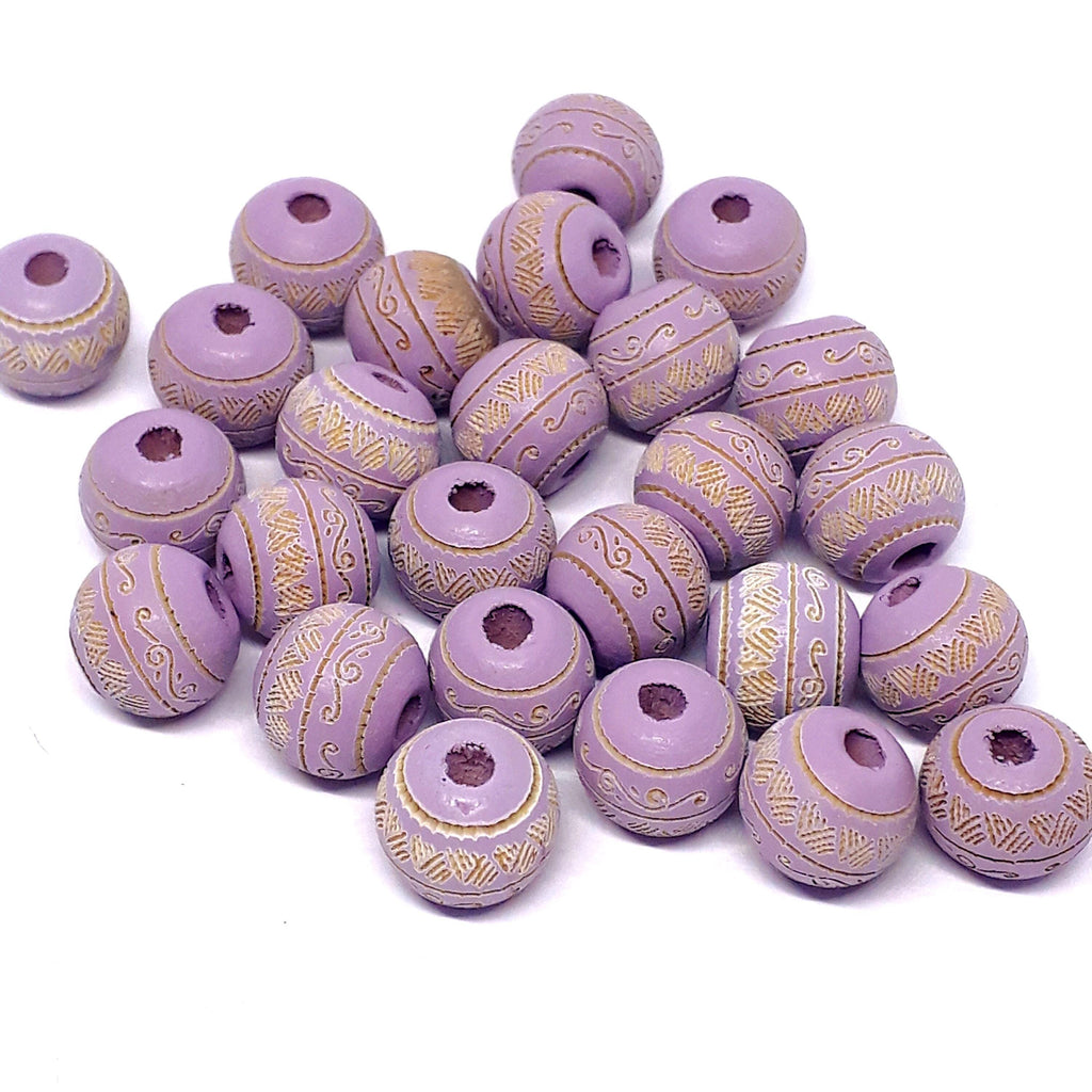 Purple Carved Wood Round 10x9mm - 5pcs