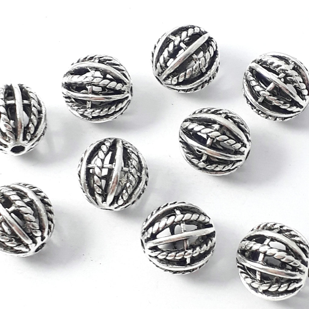 Striped Filigree Round Antique Silver 11mm - 1pc