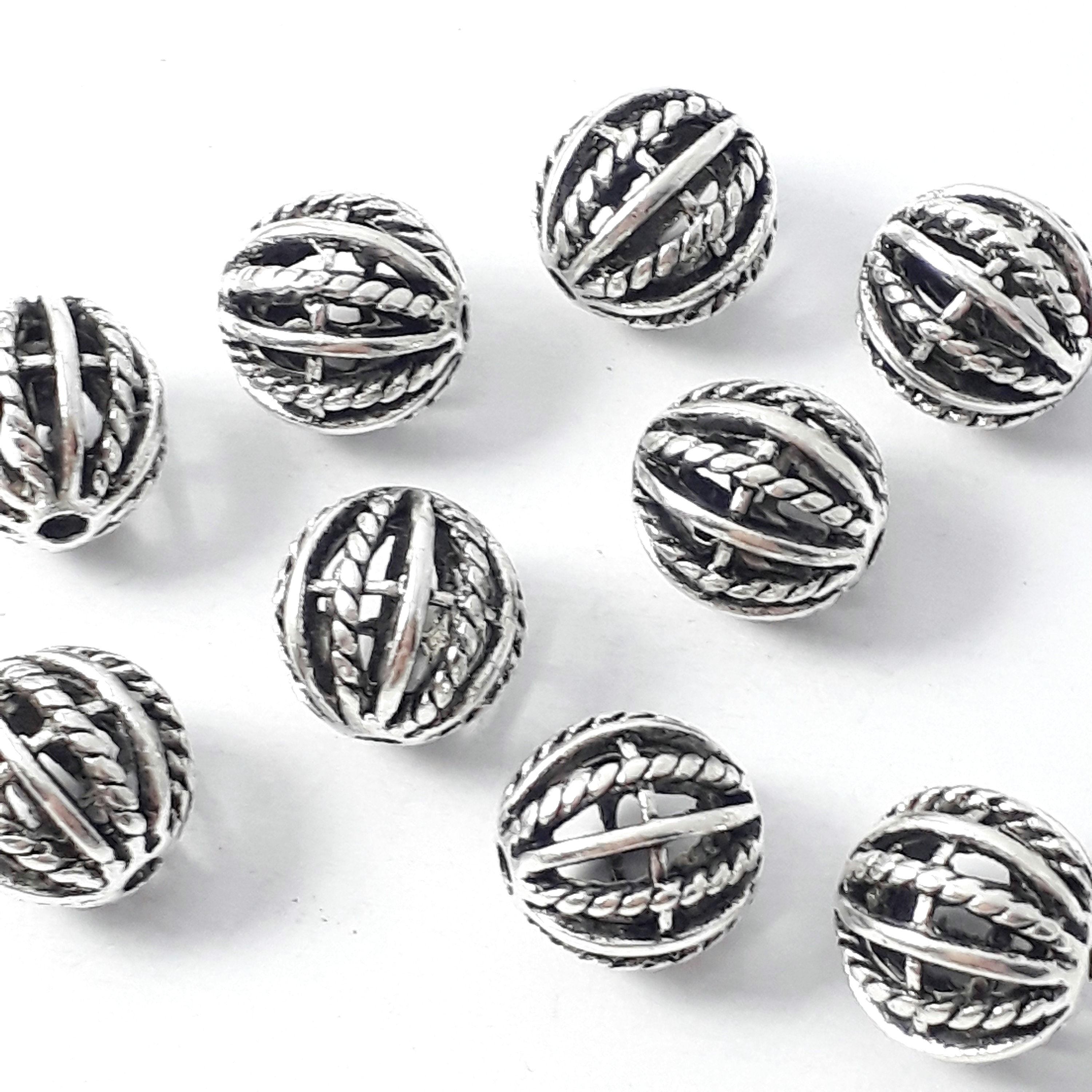 Striped Filigree Round Antique Silver 11mm - 1pc