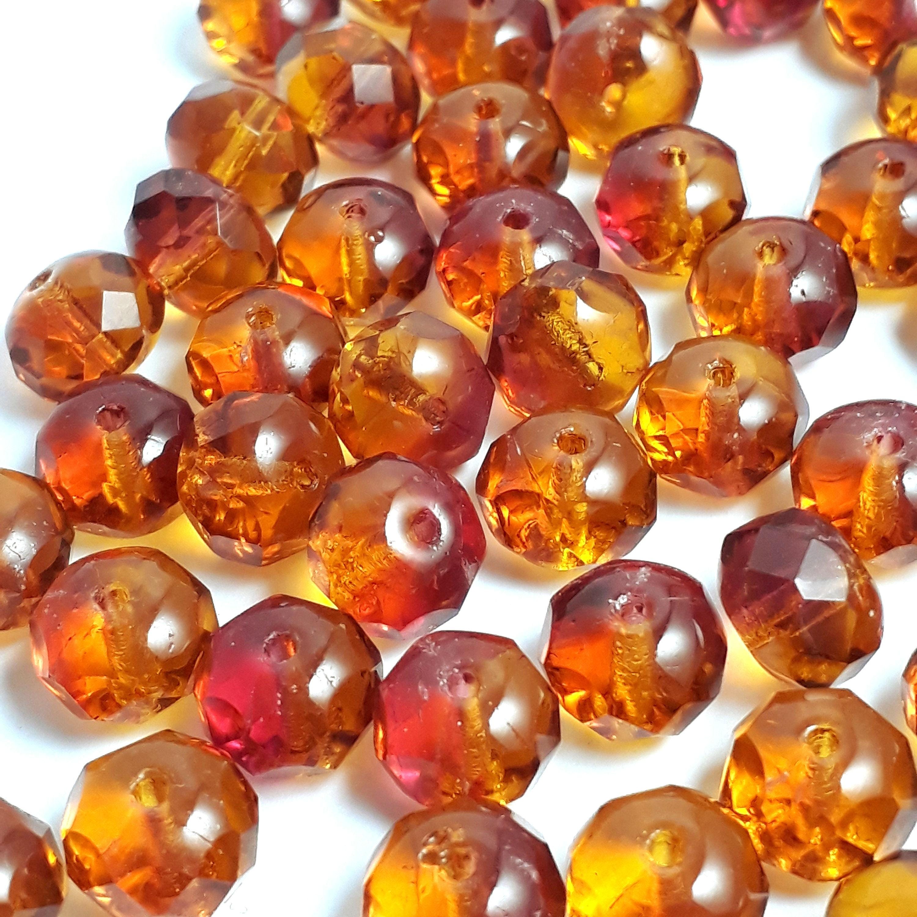 Pink & Orange Rondelle Czech Glass 9x6mm - 10pcs