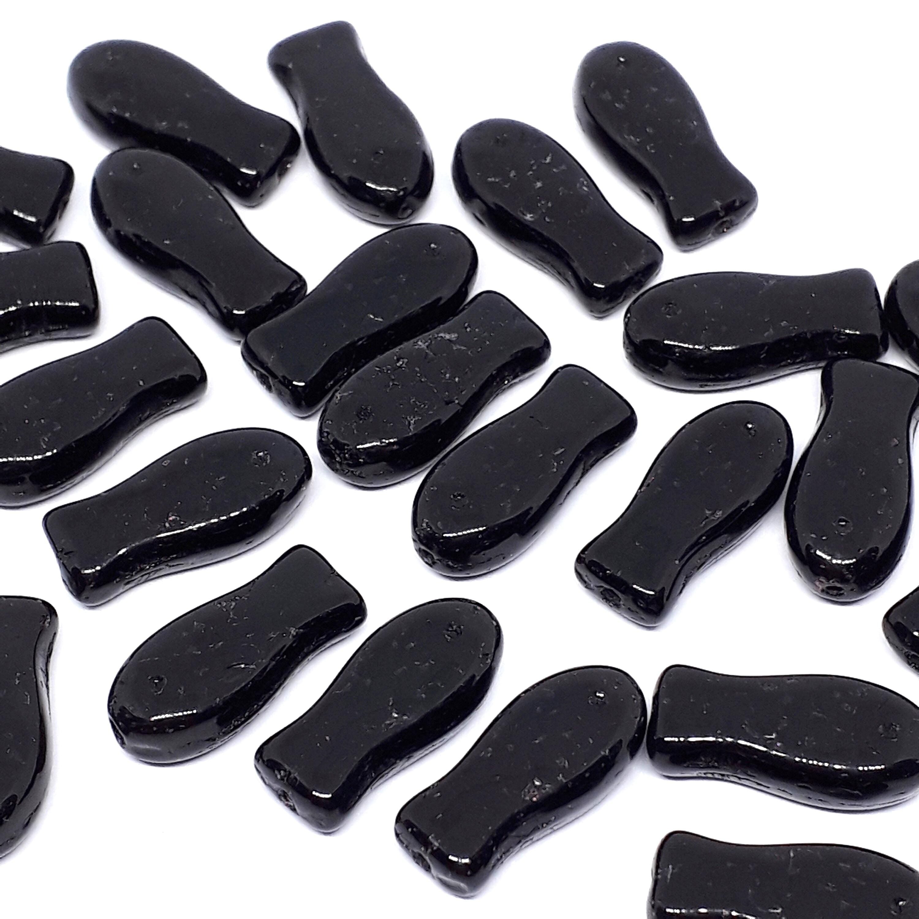 Black Fish Czech Glass 14x7mm - 10pcs