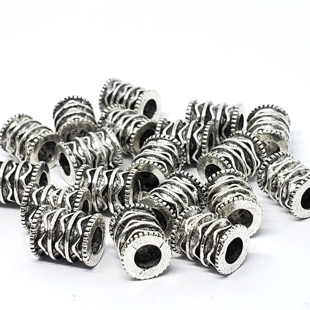 Tibetan Antique Silver Tube Big Hole 10x8mm - 4pcs