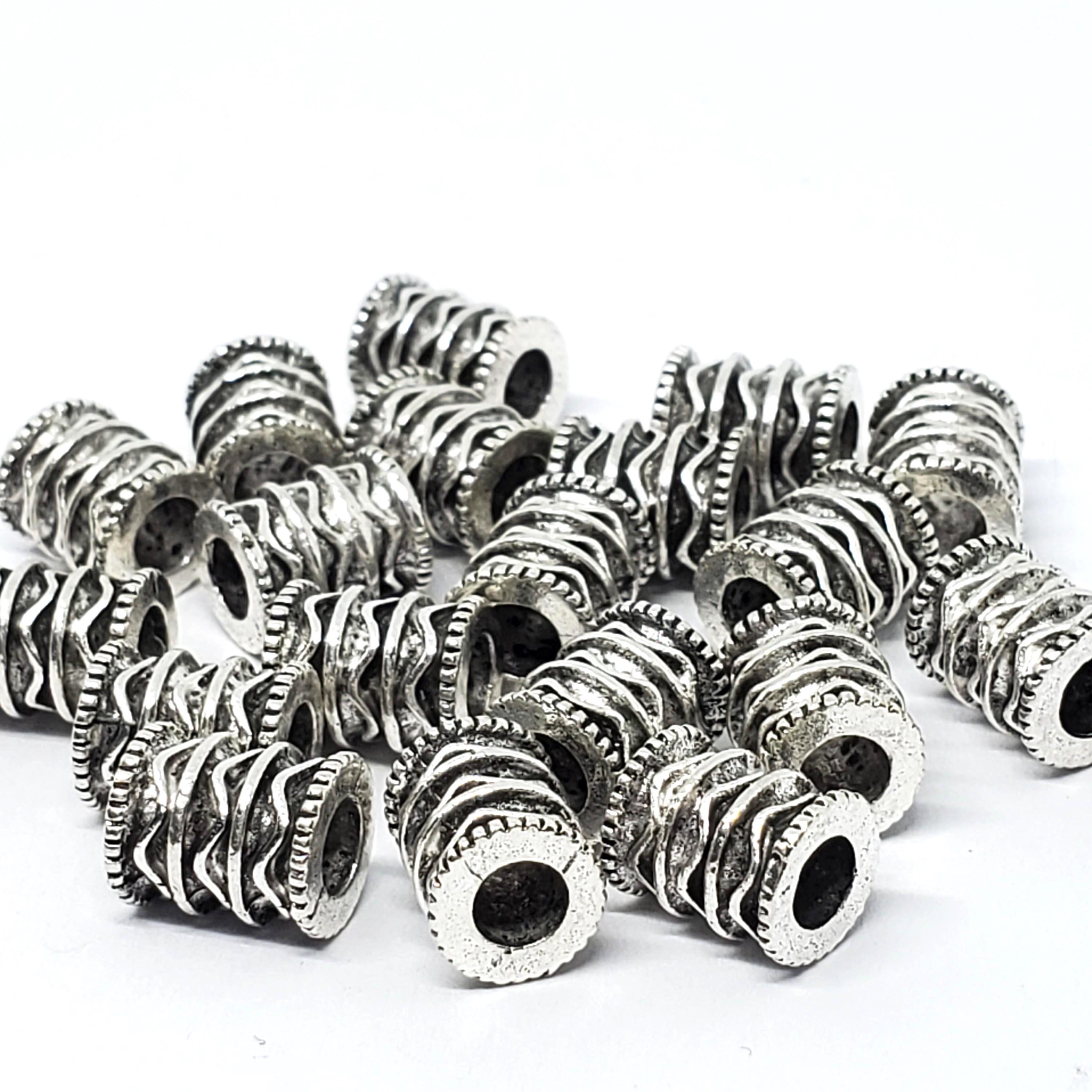 Tibetan Antique Silver Tube Big Hole 10x8mm - 4pcs