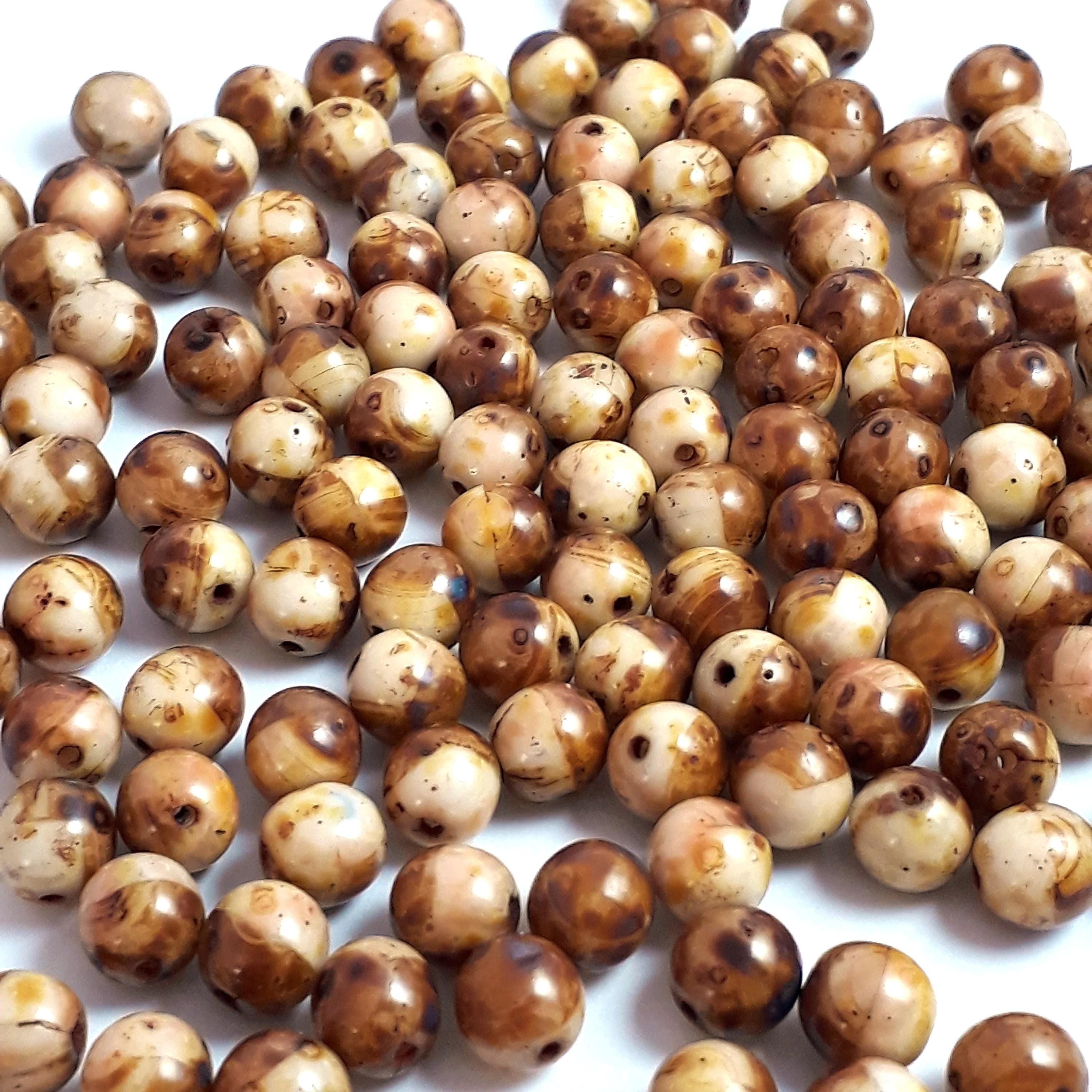 Light & Dark Brown Picasso Czech Glass Round 6mm - 30pcs