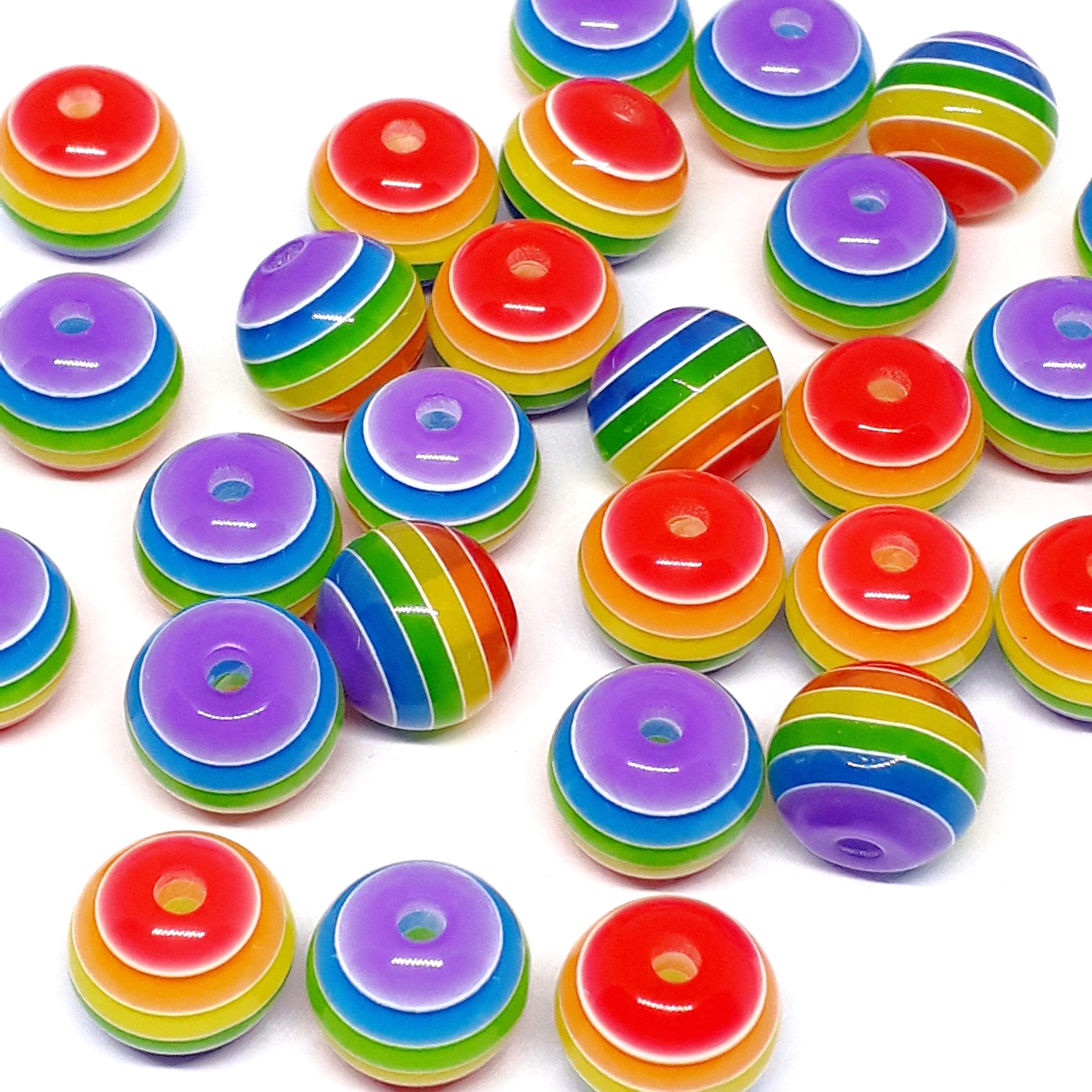 Rainbow Striped Acrylic Round 12mm - 20pcs