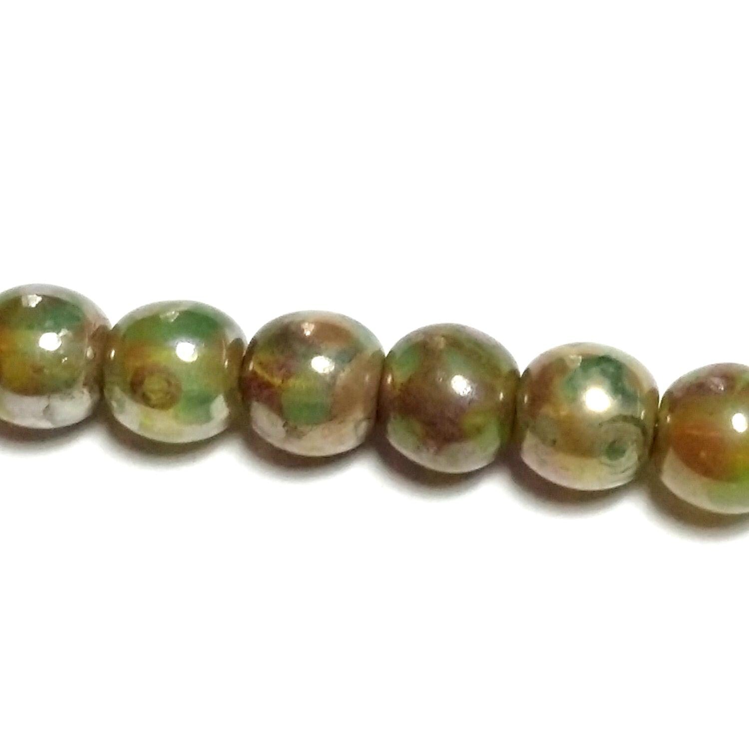 Green & Bronze Picasso Czech Glass 5mm - 40pcs