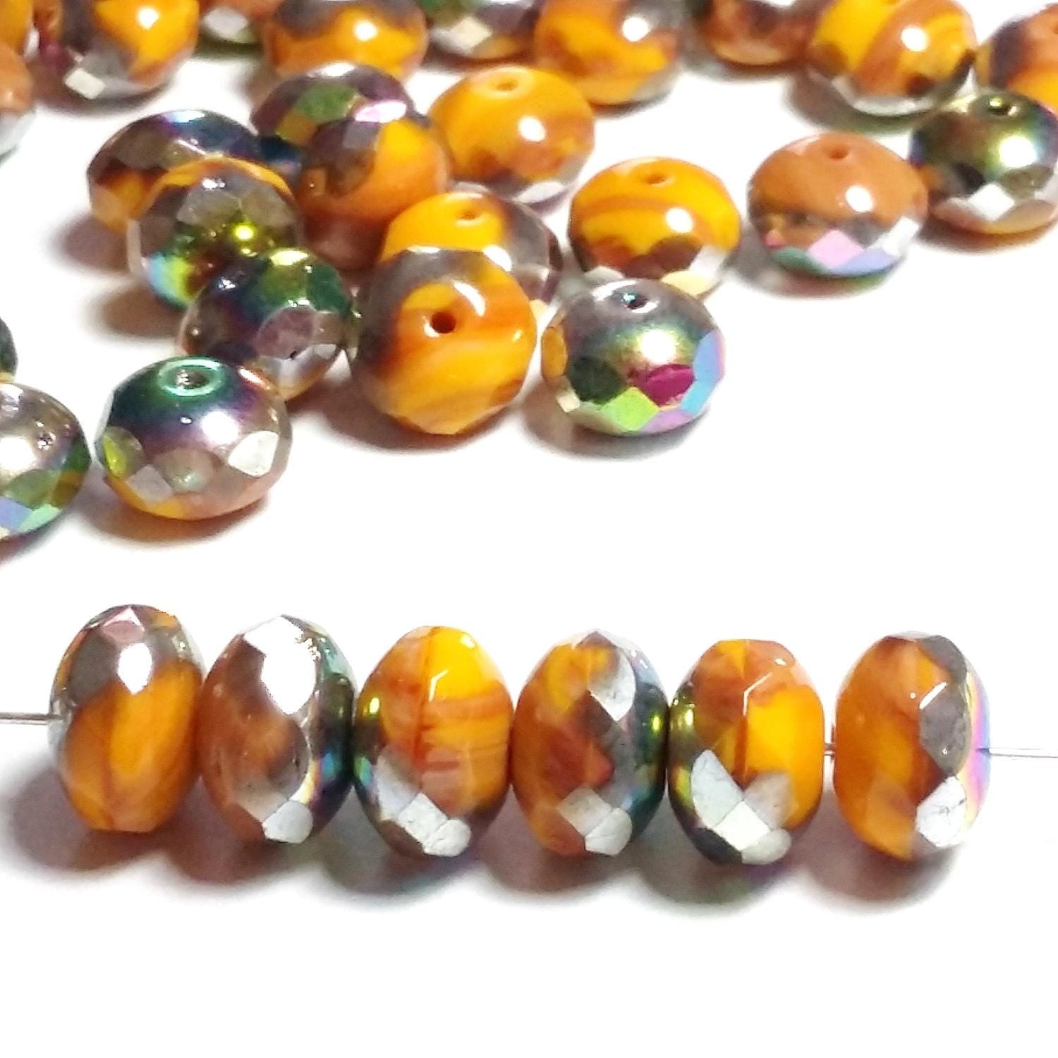 Orange Metallic Faceted Czech Glass Rondelles 11x7mm - 6pcs