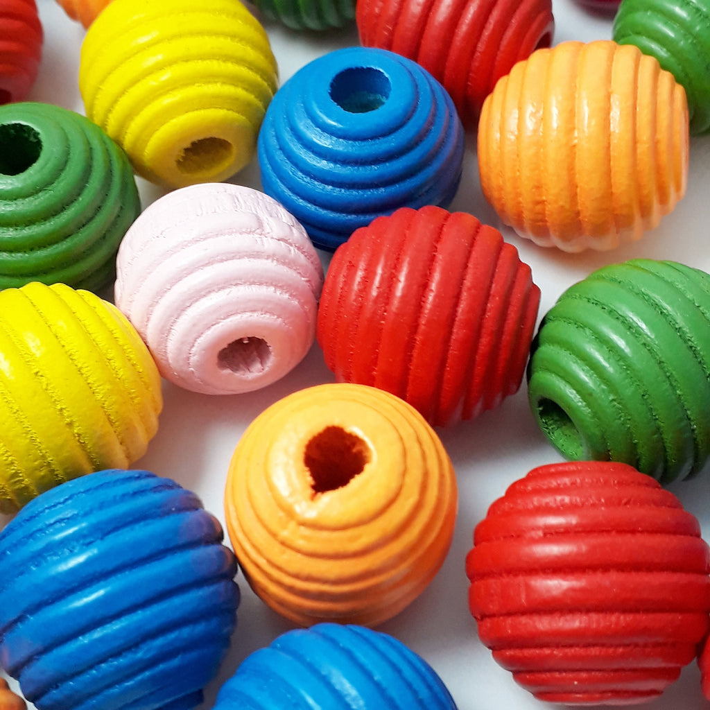 Wood Fluted Oval Mixed Colour 20x19mm - 10pcs