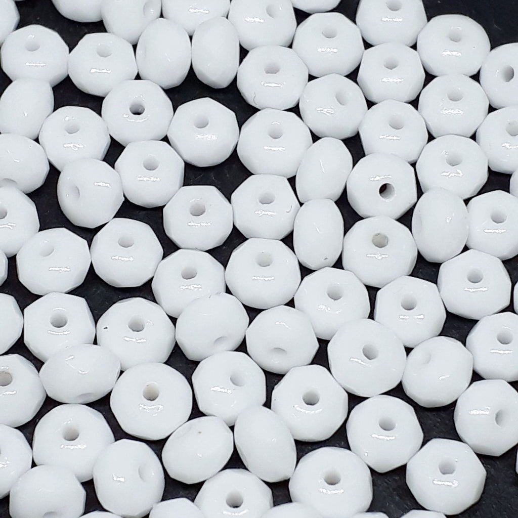 Opaque White Czech Glass Faceted Rondelle 5x3mm - 40pcs