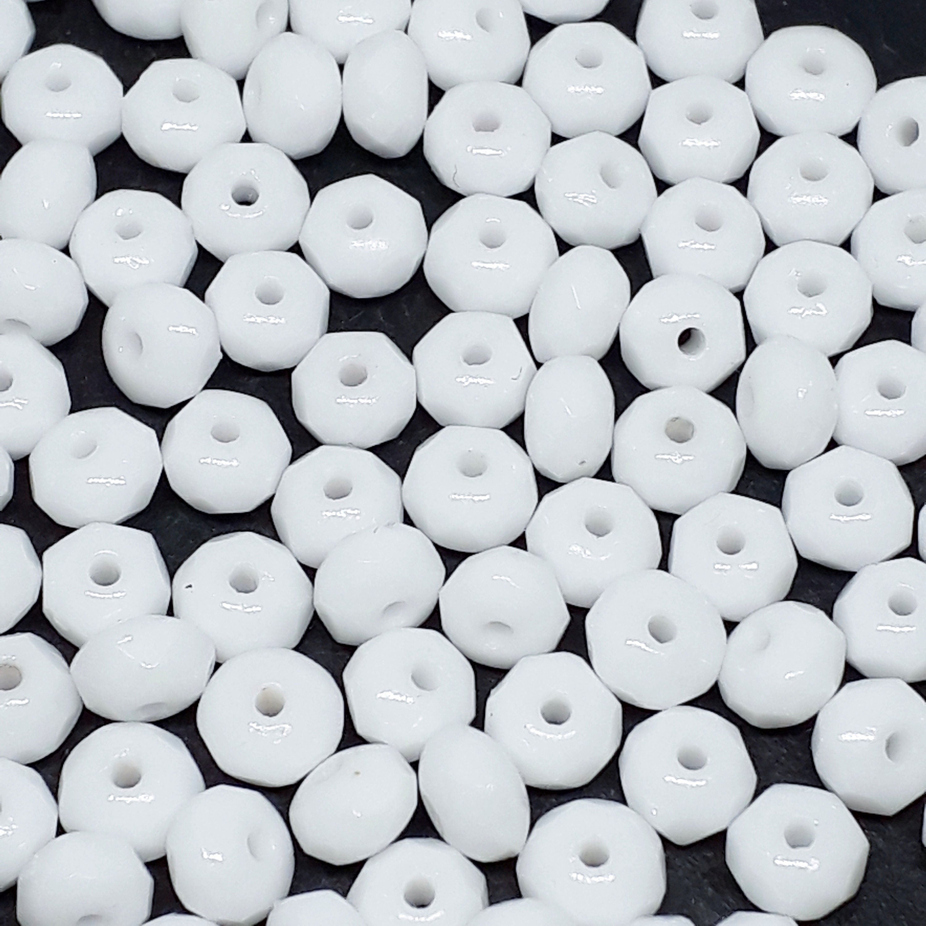 Opaque White Czech Glass Faceted Rondelle 5x3mm - 40pcs