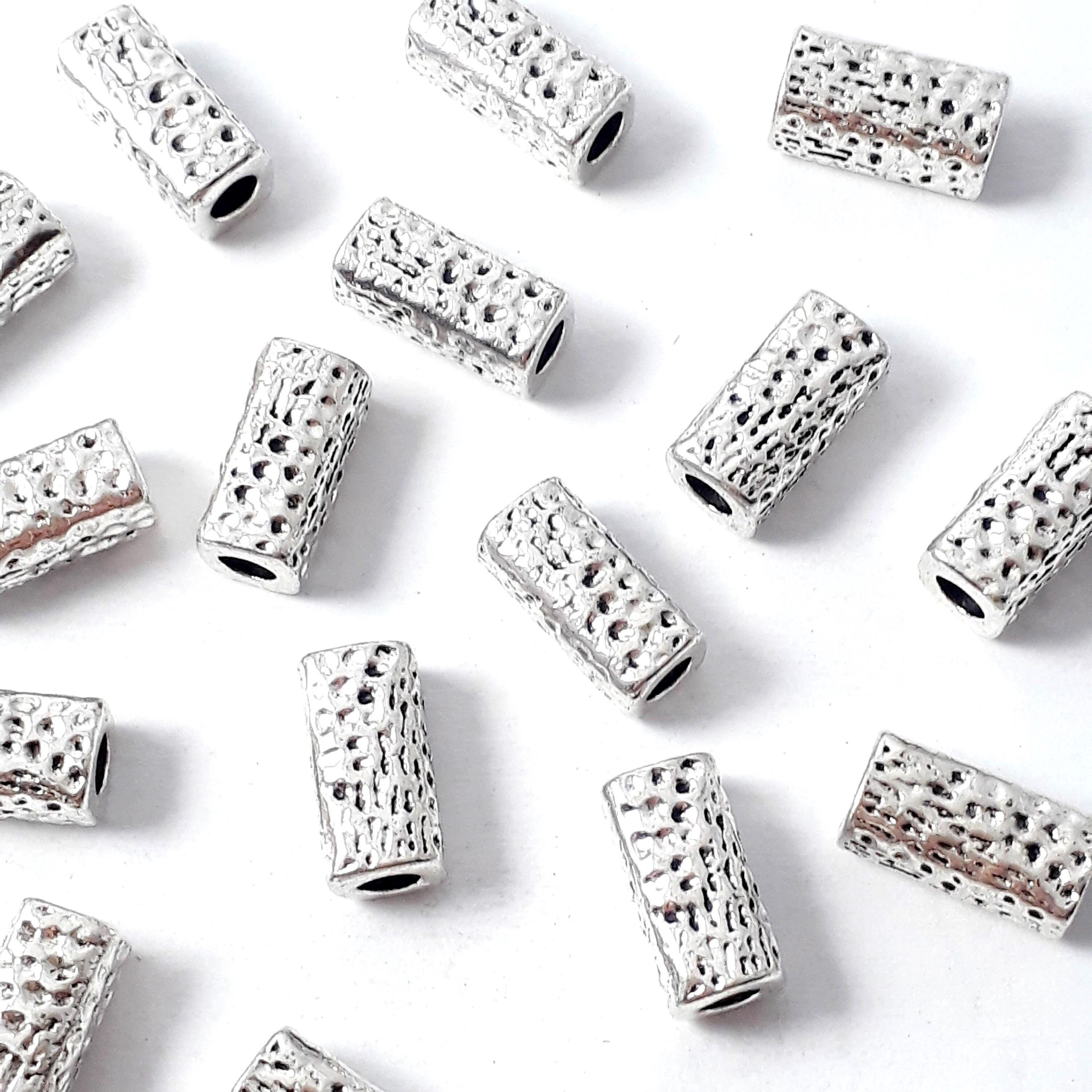 Hammered Square Tube Antique Silver 10x5mm - 10pcs