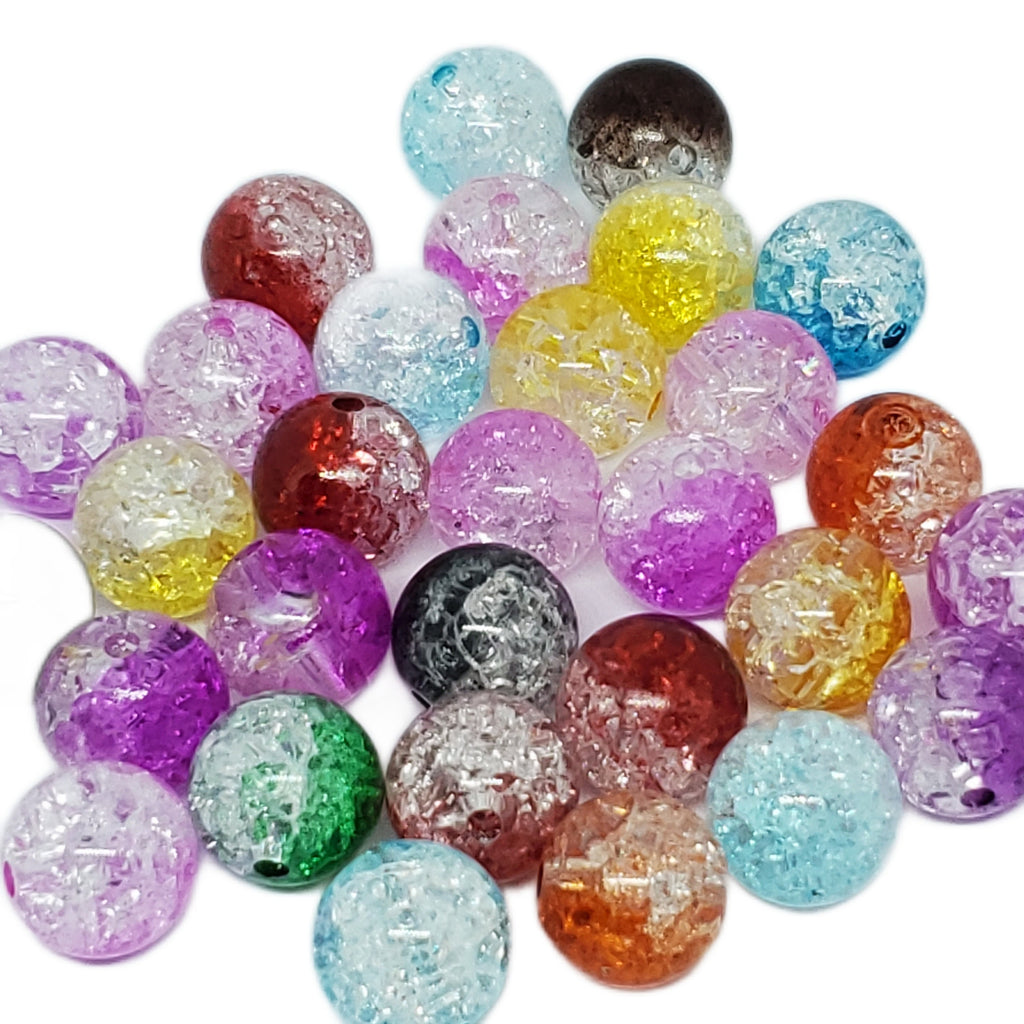 Acrylic Crackle Round Mixed Colour 12mm - 28pcs