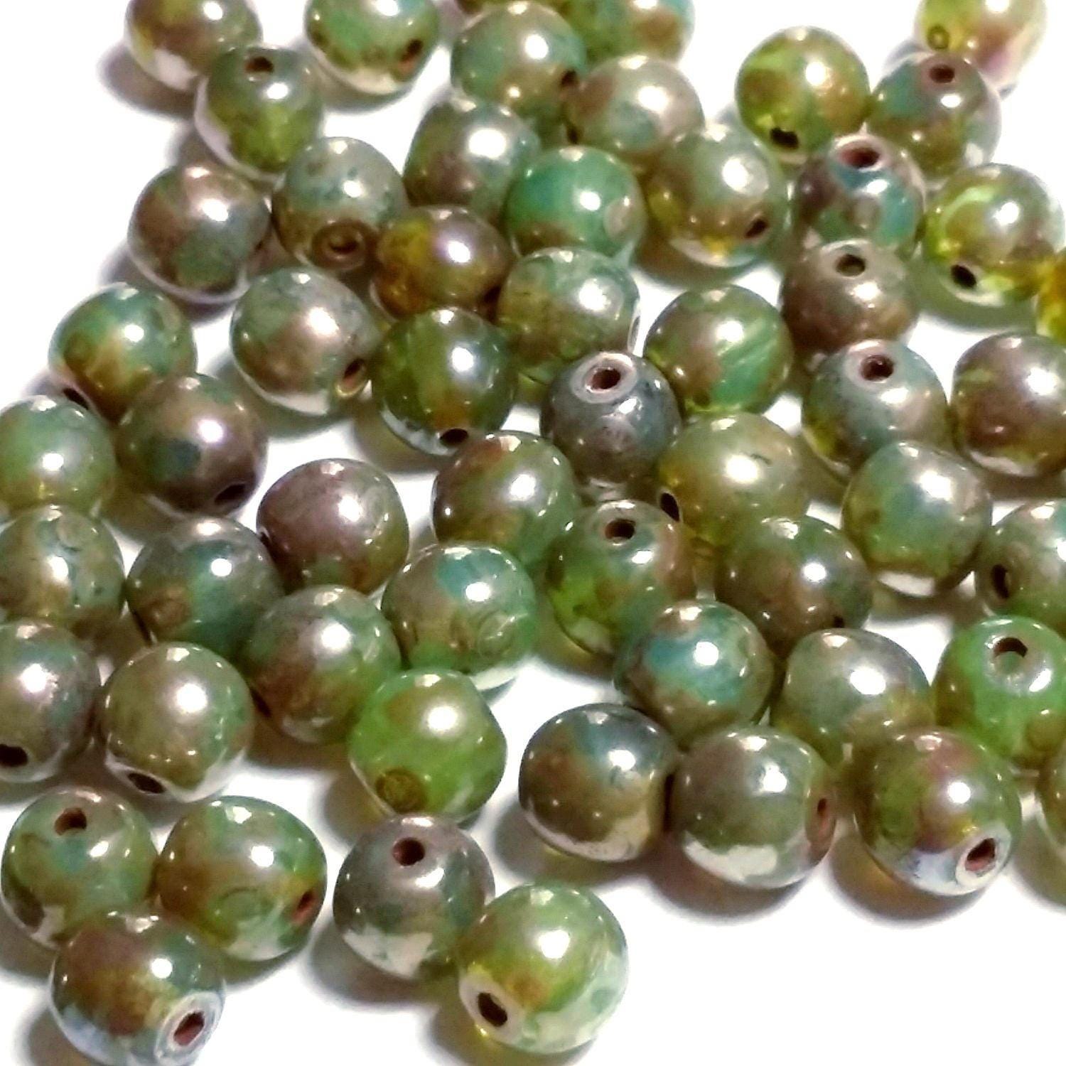 Green & Bronze Picasso Czech Glass 5mm - 40pcs