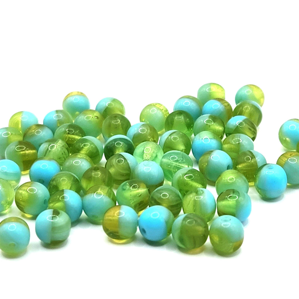 Light Blue & Green Czech Glass Druk 6mm - 30pcs