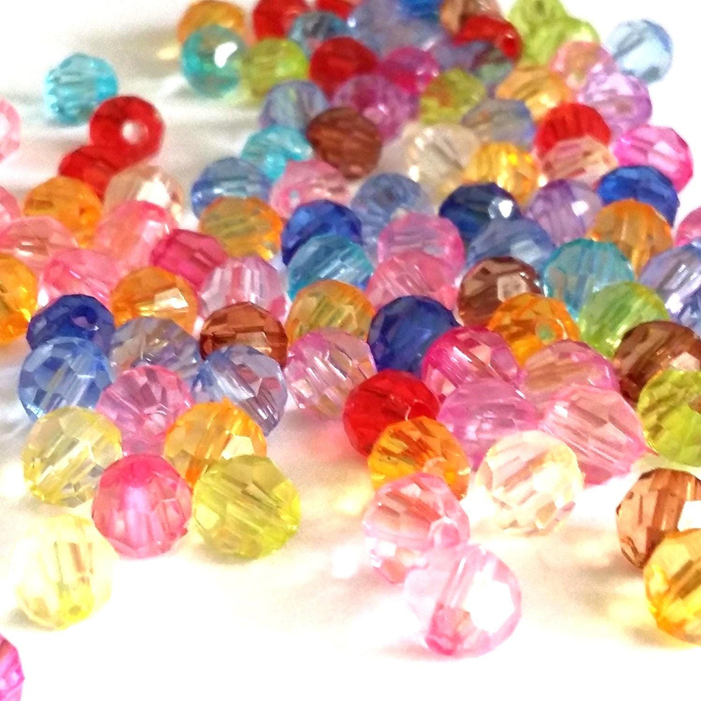 Acrylic Faceted Round Mixed Colour 6mm - 100pcs