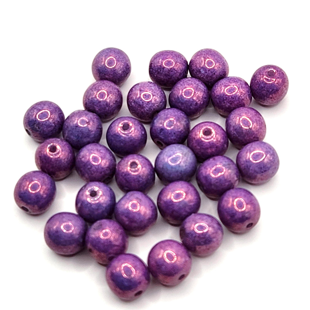 Metallic Purple Lustre Czech Glass Round 6mm - 20pcs