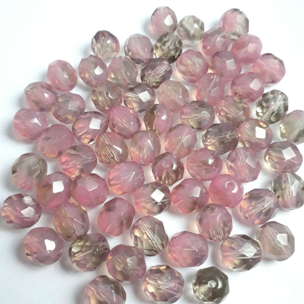 Pink & Black Diamond Faceted Czech Glass 8mm - 10pcs