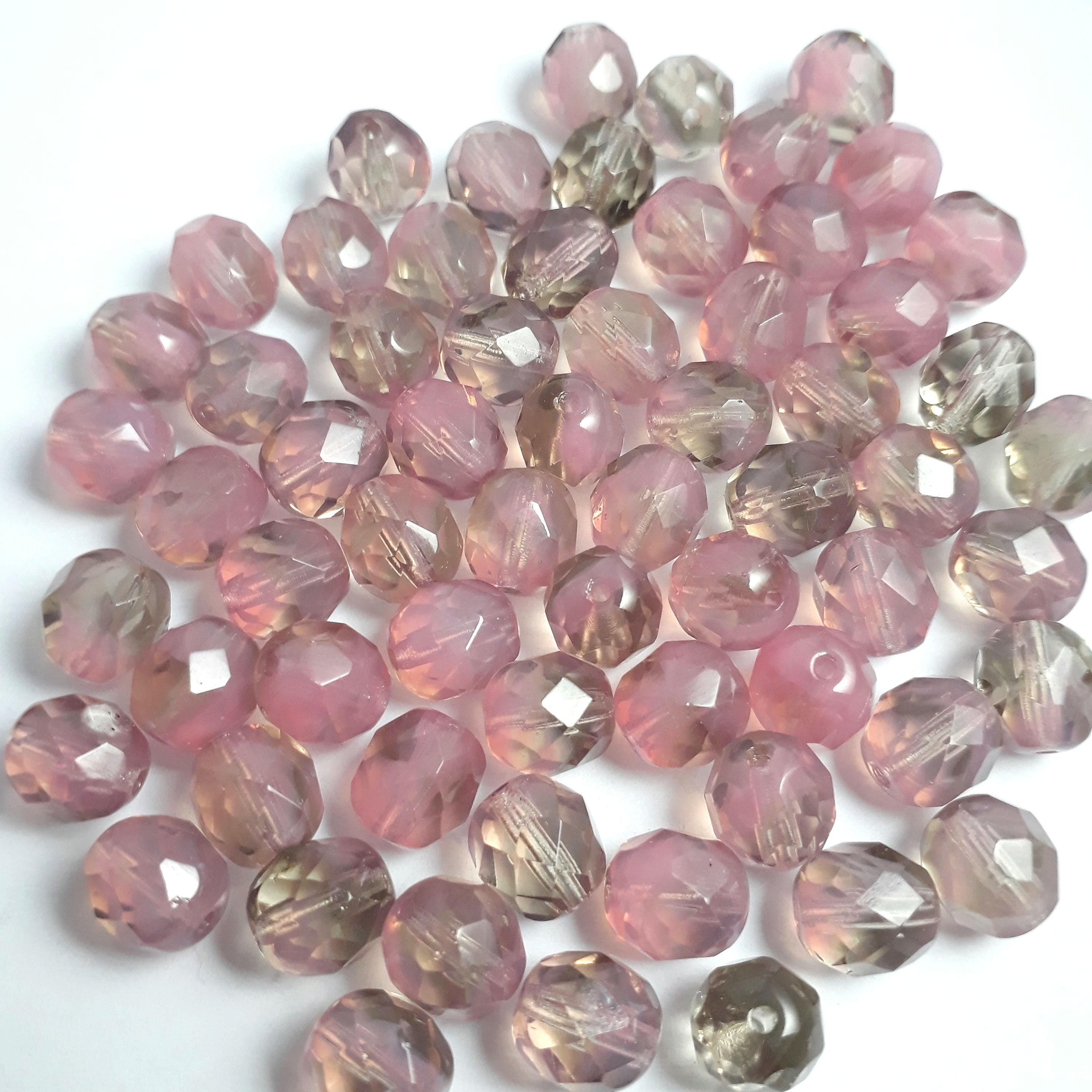 Pink & Black Diamond Faceted Czech Glass 8mm - 10pcs